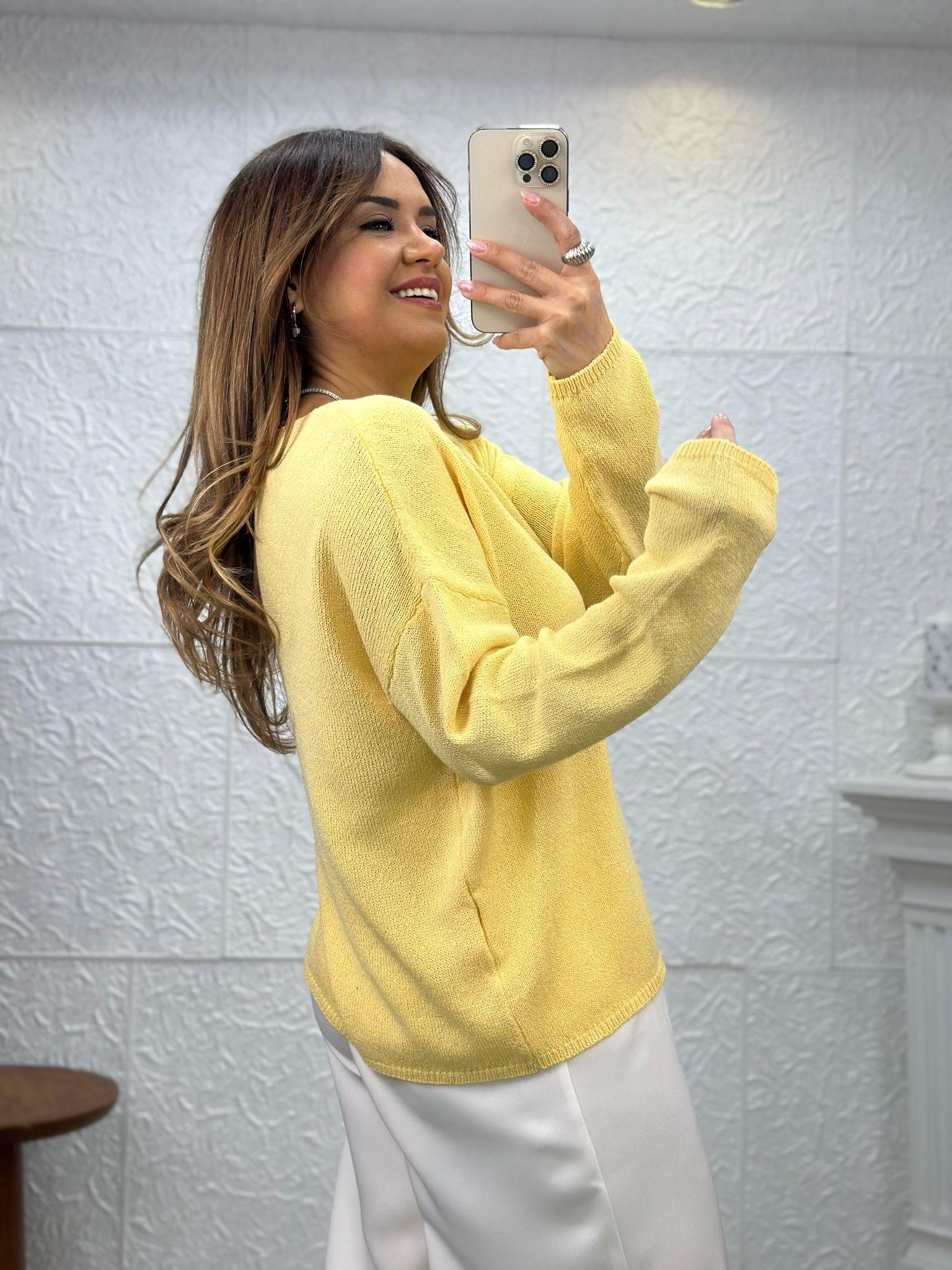 Yakalı Düz Sarı Triko