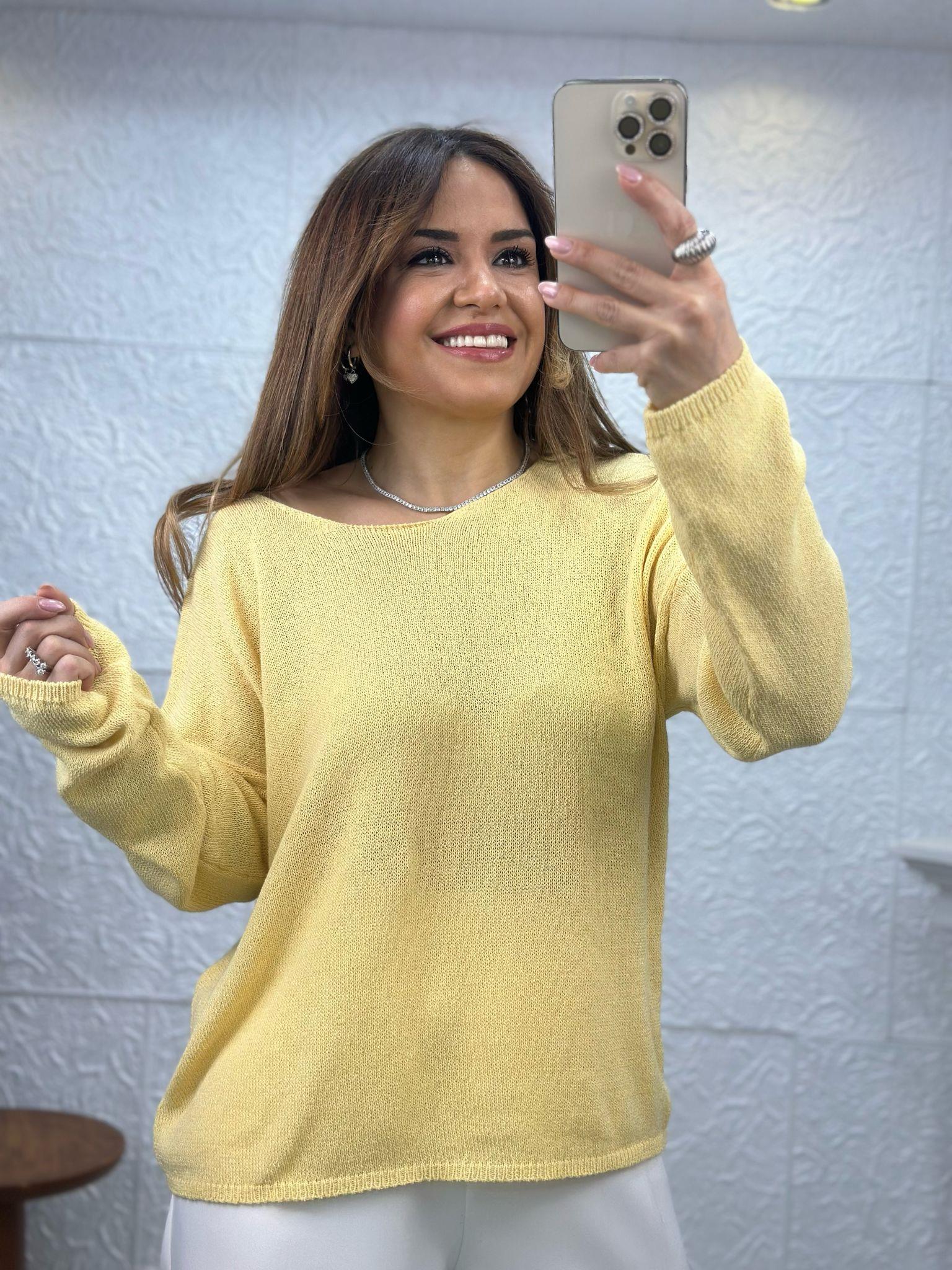 Yakalı Düz Sarı Triko