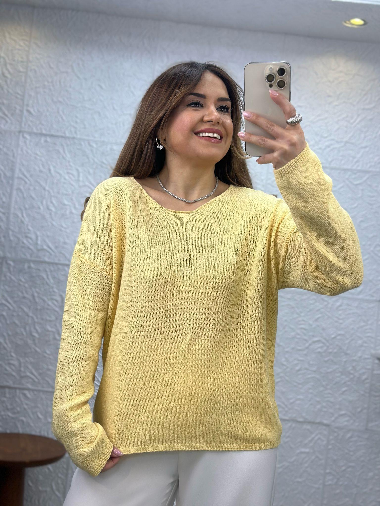 Yakalı Düz Sarı Triko