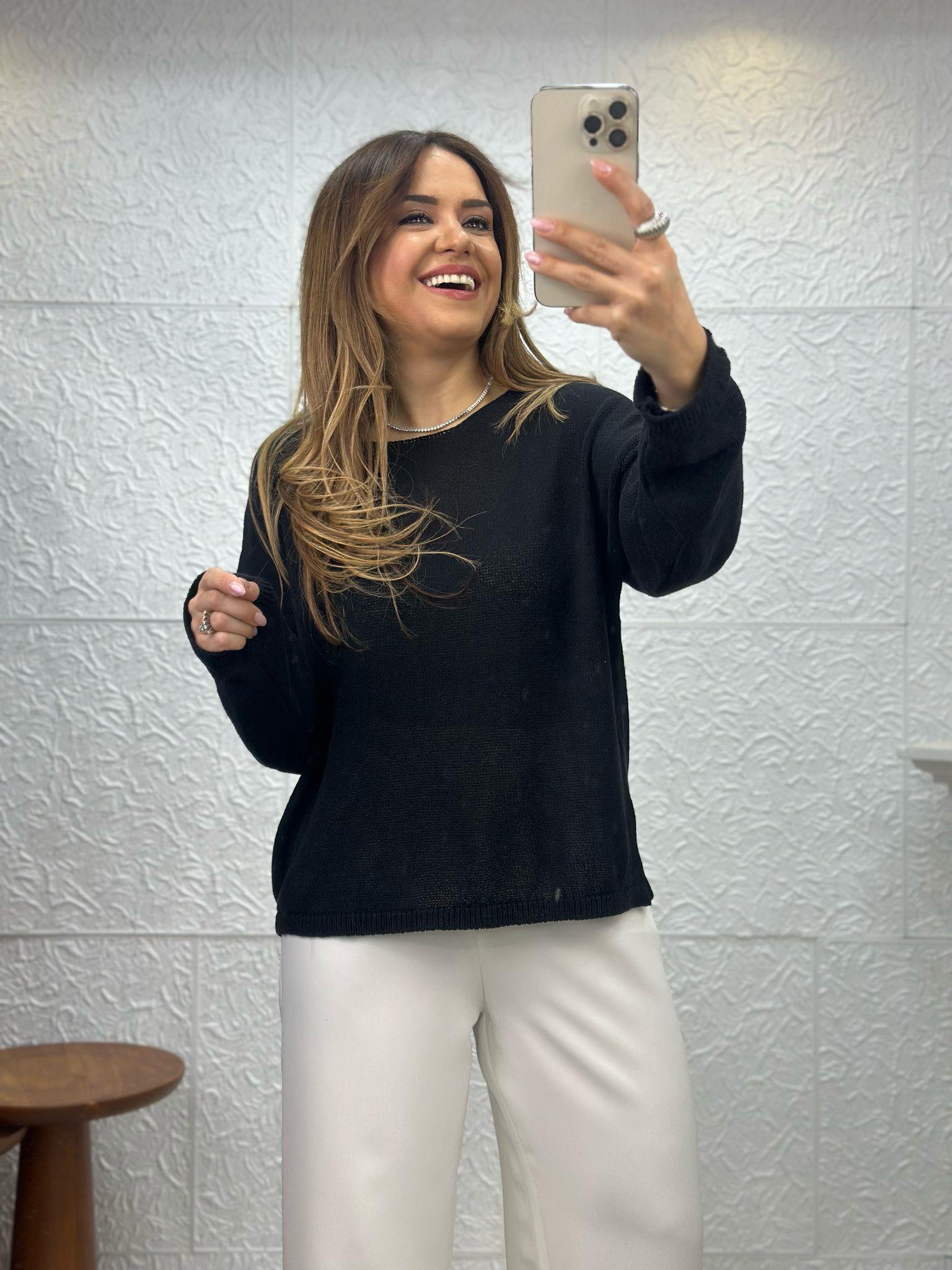 Yakalı Düz Siyah Triko