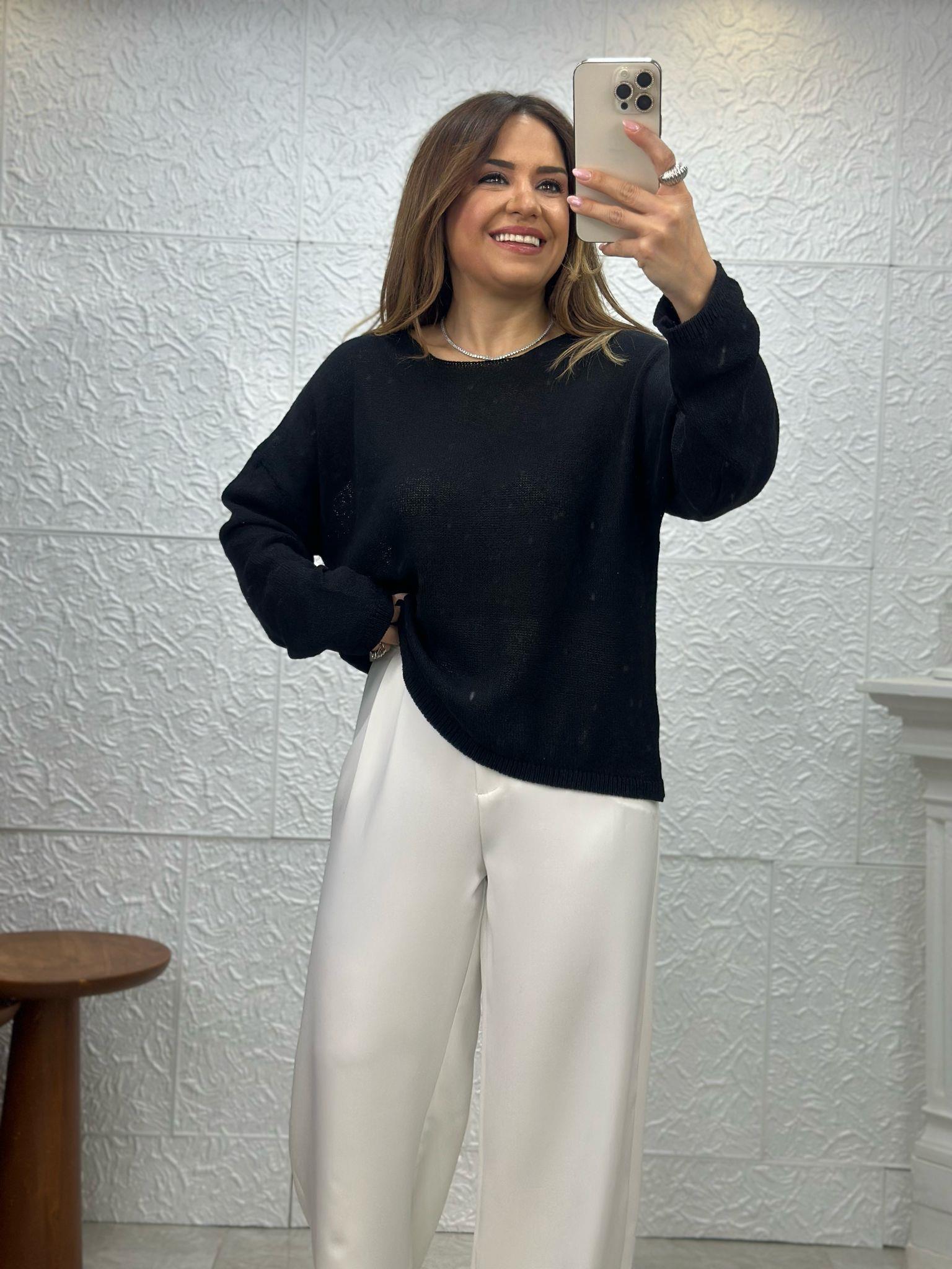 Yakalı Düz Siyah Triko