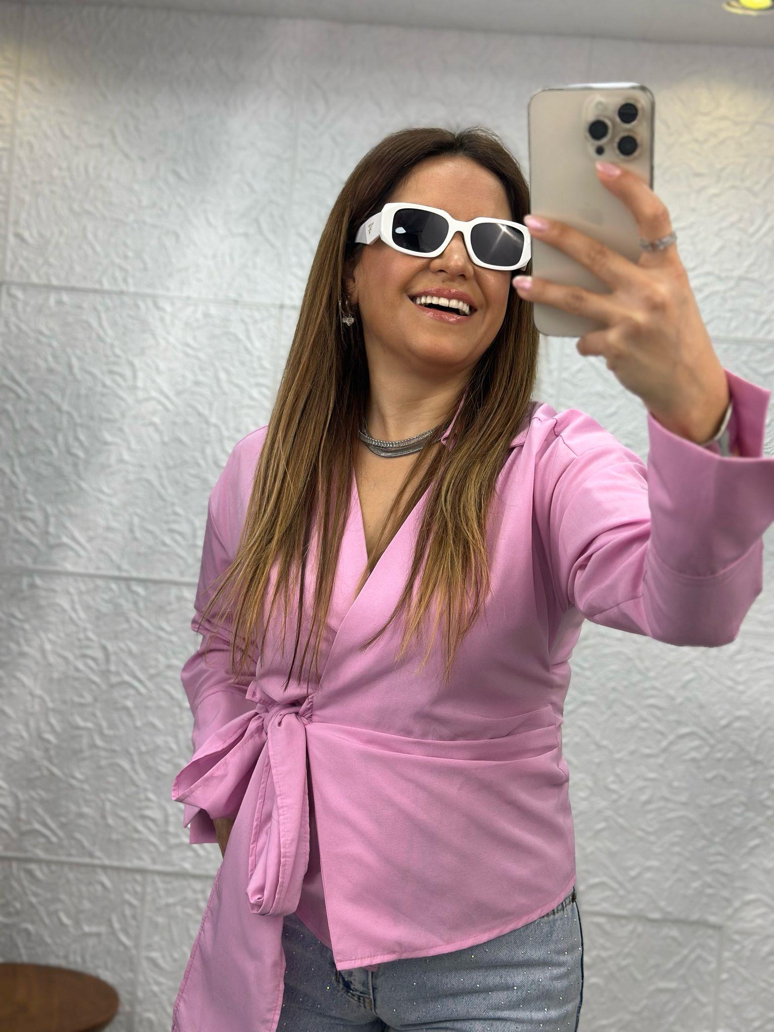 Yandan Bağlamalı Pembe Gömlek