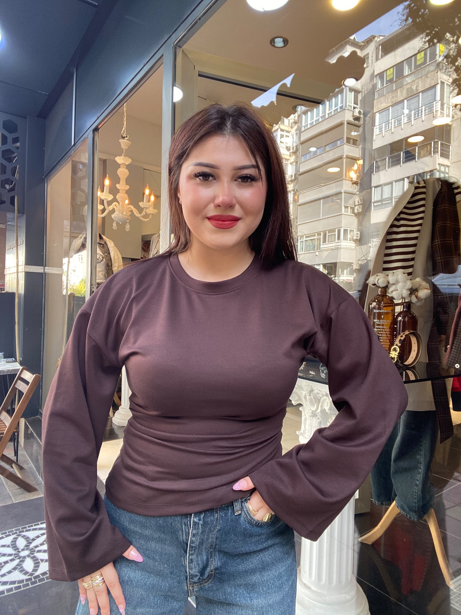Yanı Pileli Kahve Bluz