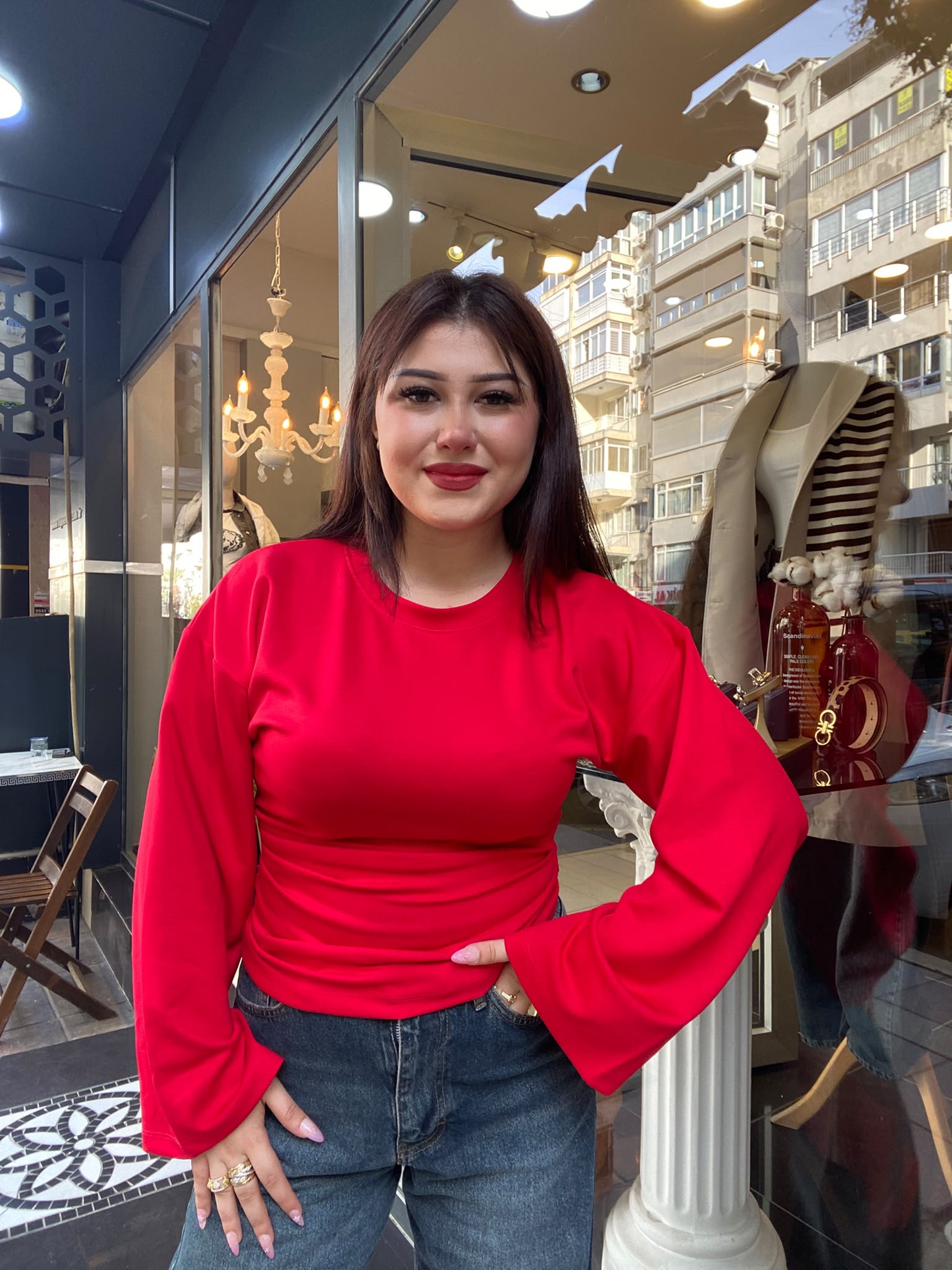 Yanı Pileli Kırmızı Bluz
