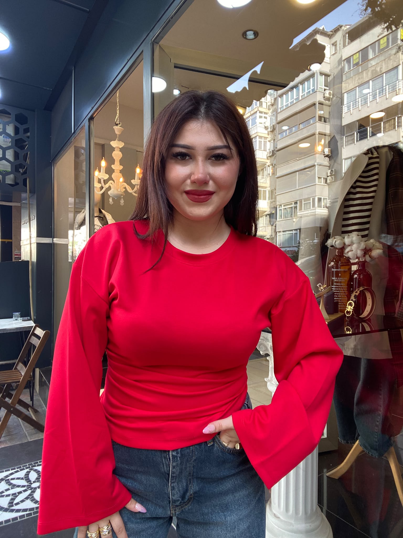 Yanı Pileli Kırmızı Bluz