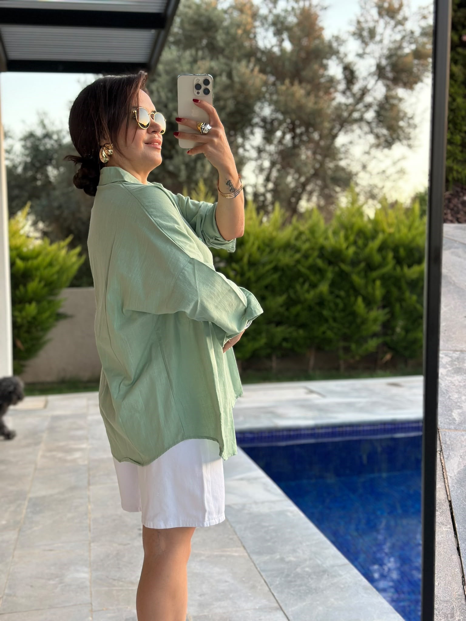 Yeşil Çift Cepli Oversize Gömlek