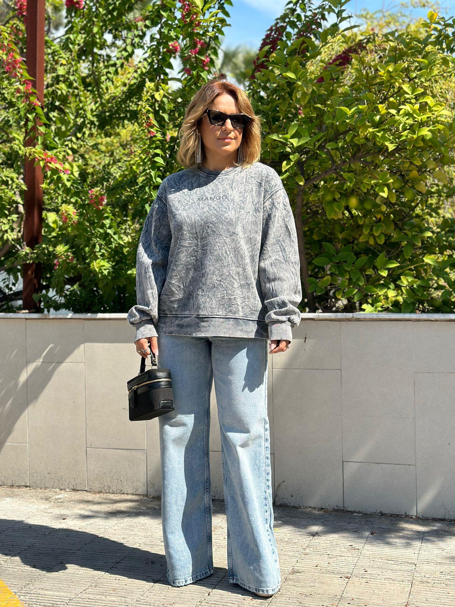 Yıkamalı Kumaş Gri 3 İplik Sweatshirt
