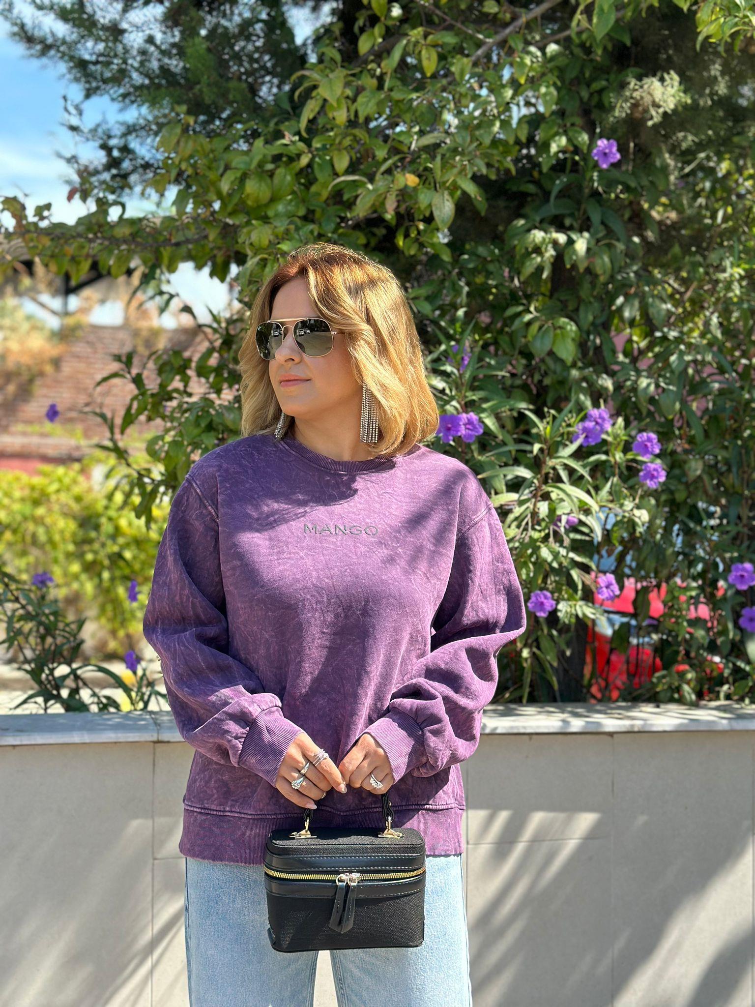 Yıkamalı Kumaş Mürdüm 3 İplik Sweatshirt