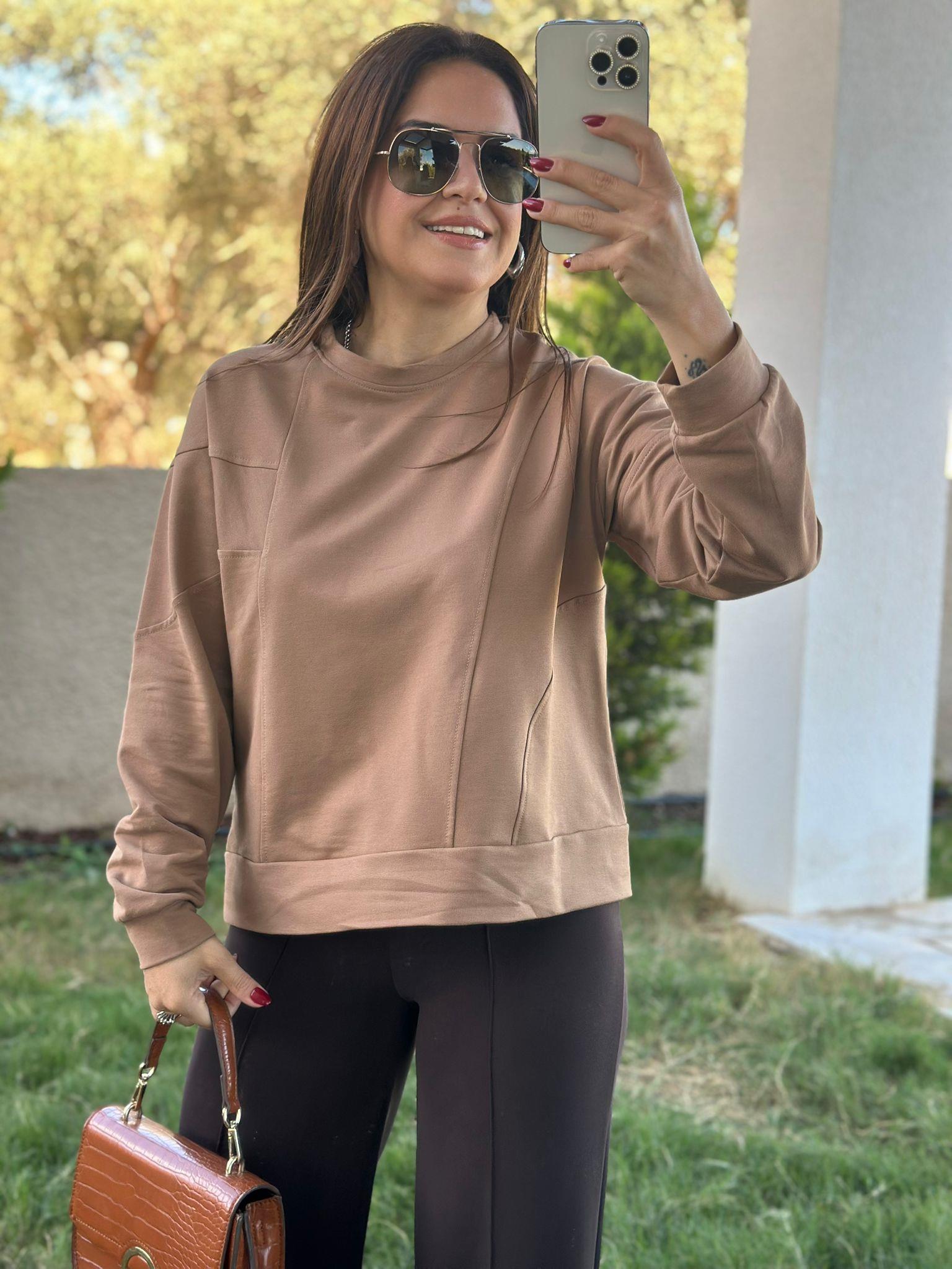Yuvarlak Yaka Kahve Sweatshirt