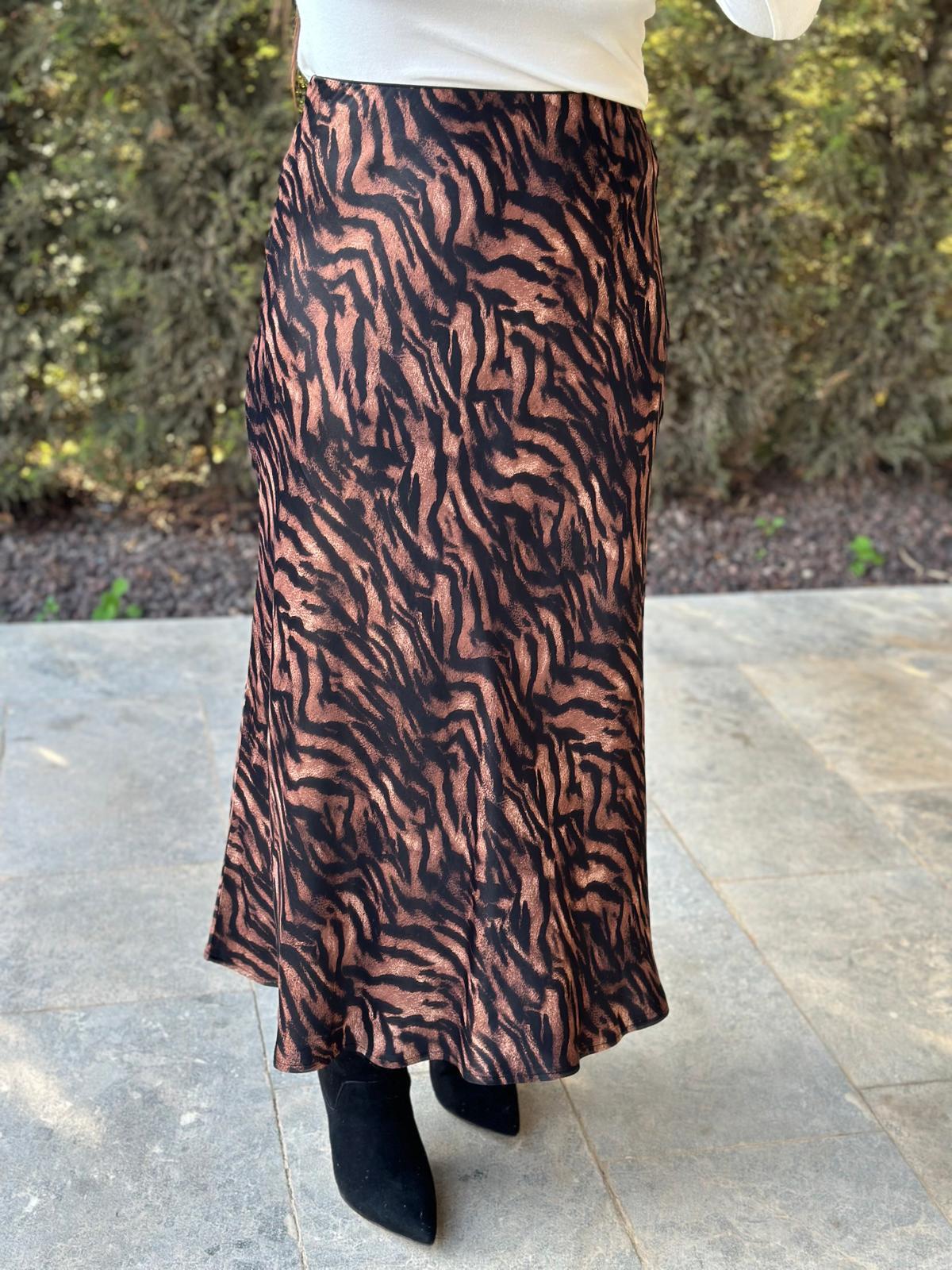 Zebra Desenli Kahve Siyah Saten Etek