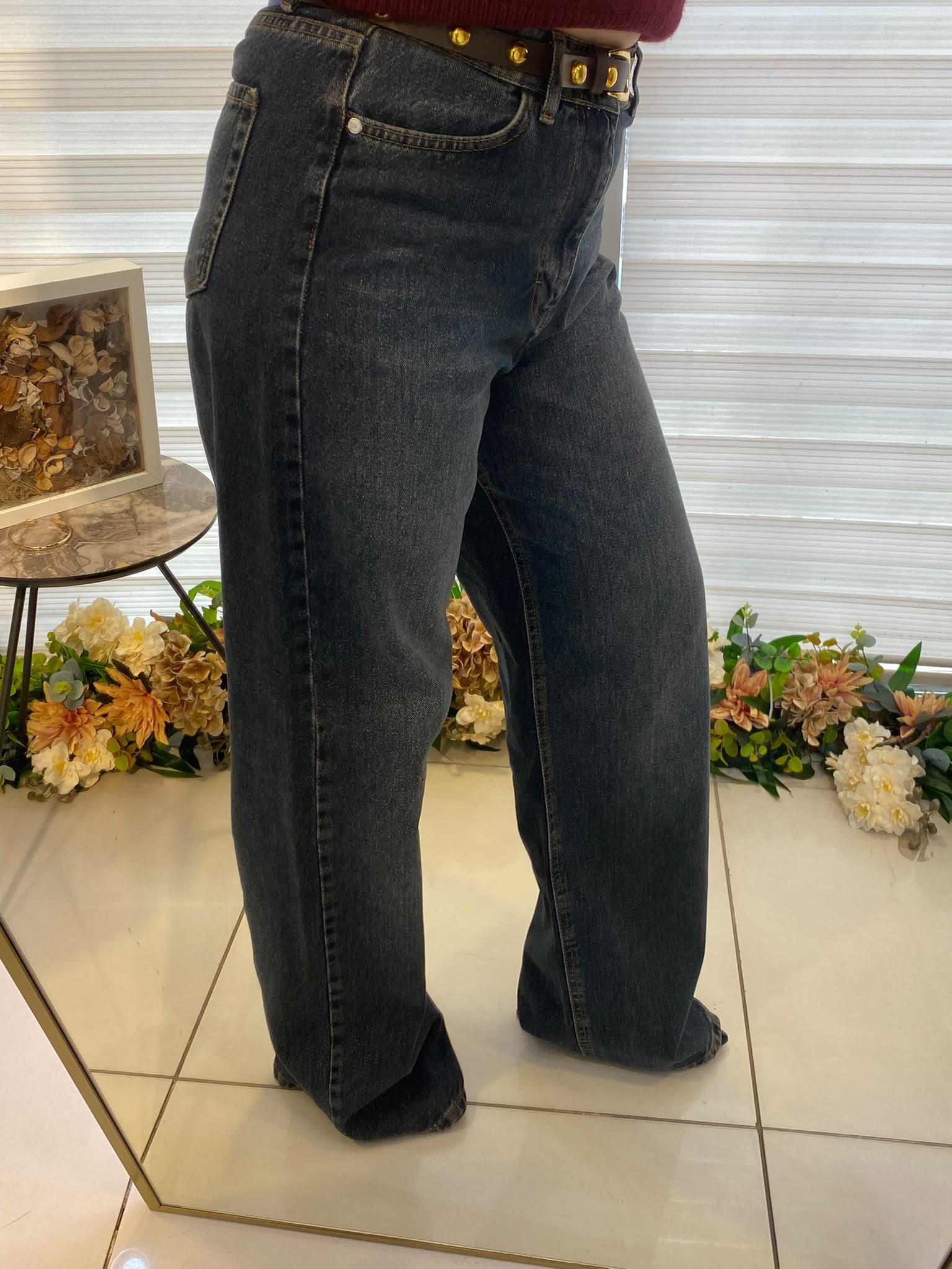 Zımba Kemerli Taşlı Denim Jean
