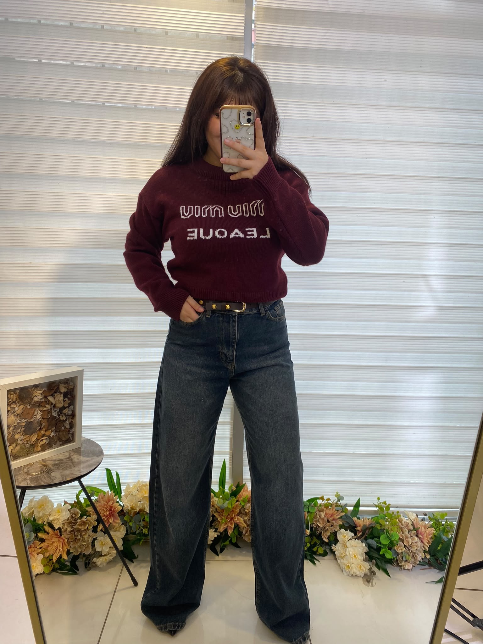 Zımba Kemerli Taşlı Denim Jean
