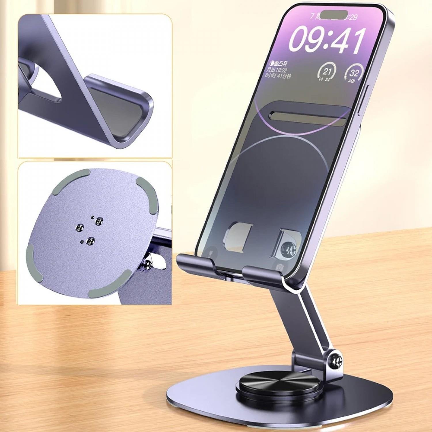 Masaüstü Metal Katlanabilir Telefon ve Tablet Tutucu Bracket 360 Derece Dönen Mor Renk