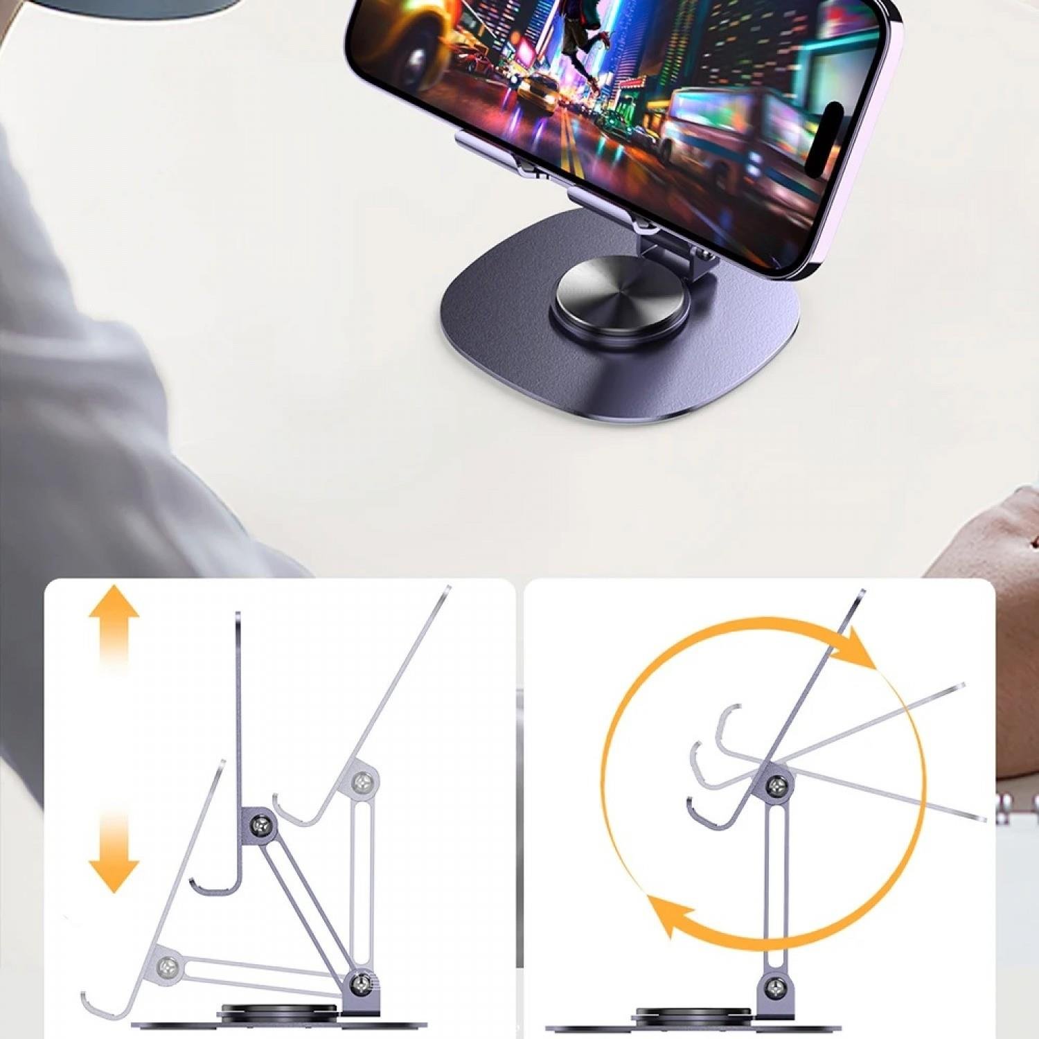 Masaüstü Metal Katlanabilir Telefon ve Tablet Tutucu Bracket 360 Derece Dönen Mor Renk