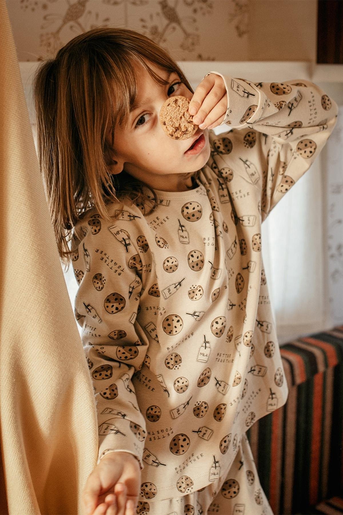 Antebies / Kurabiye Canavari Uzun Kollu Pijama Takımı Kahve