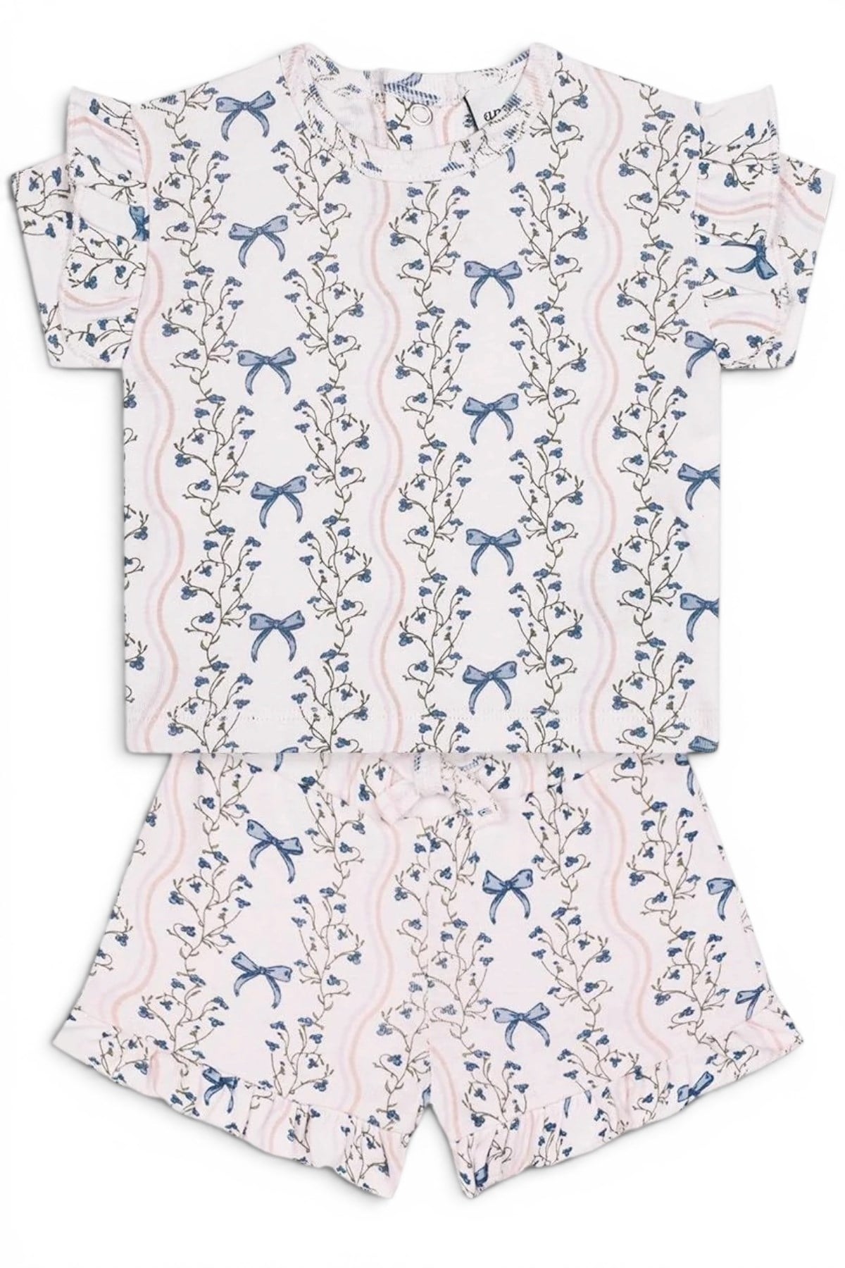 Antebies / Kurdele Bahçesi Kısa Kollu Tshirt Şort Set Pembe