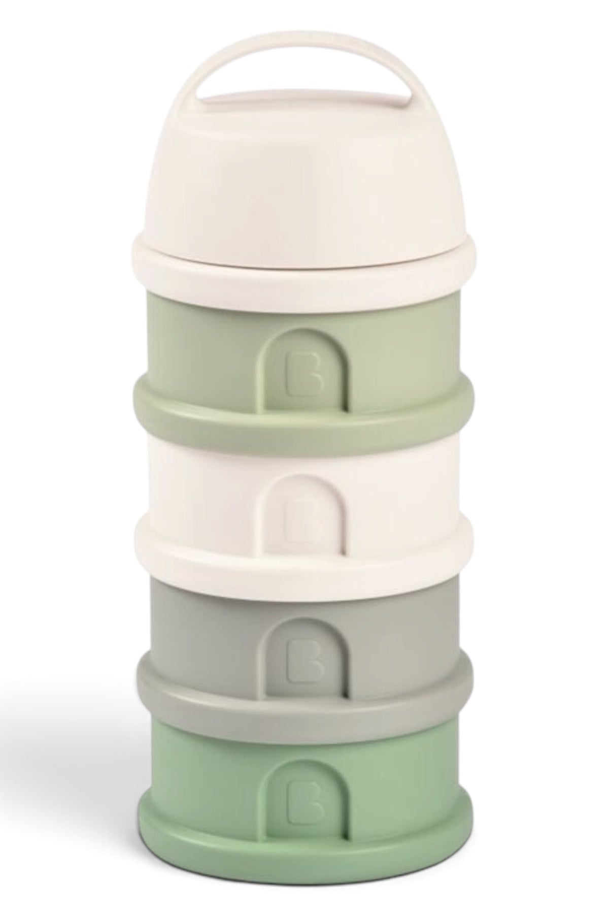 Beaba / 4 Katmanlı Süt Tozu Kutusu ve Atıştırmalık Kabı Cotton White/Sage Green Yeşil