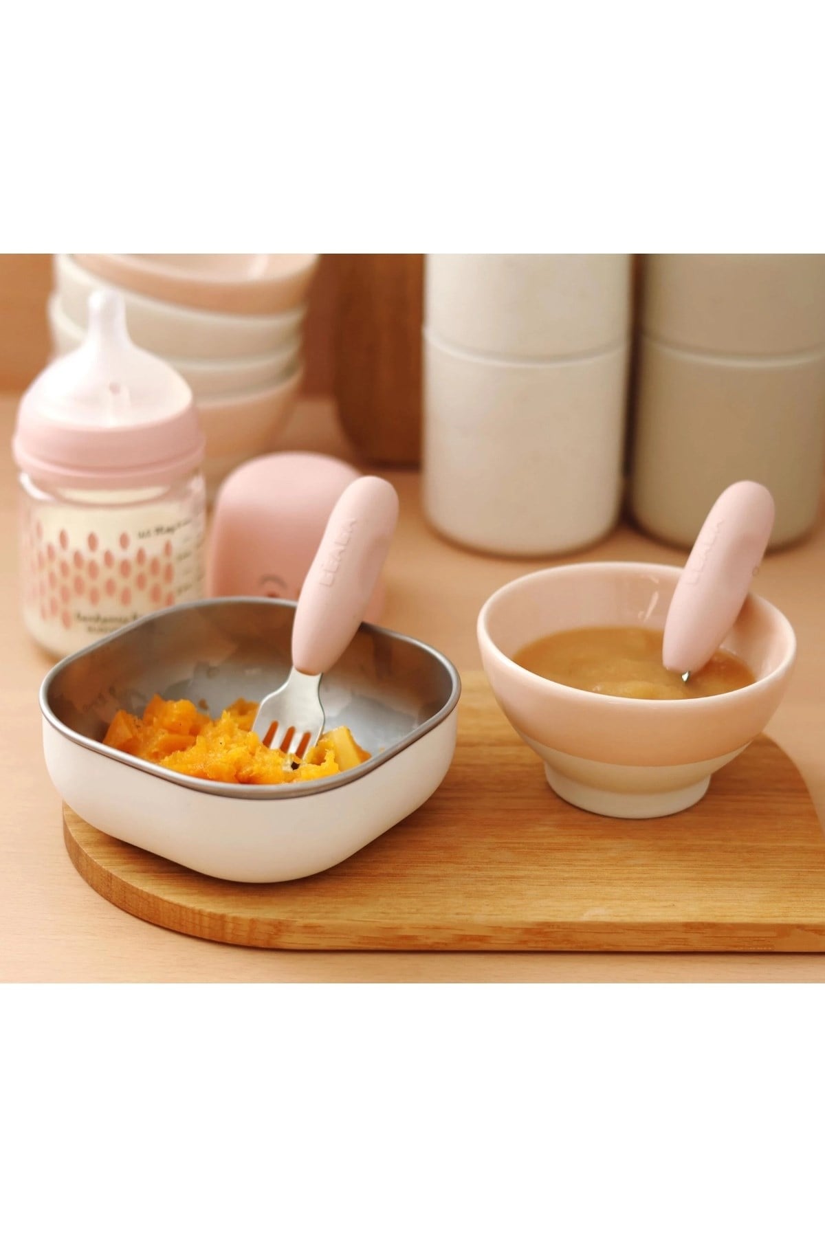 Beaba / Paslanmaz Çelik Çatal Kaşık Şeti, Cotton Candy Pembe
