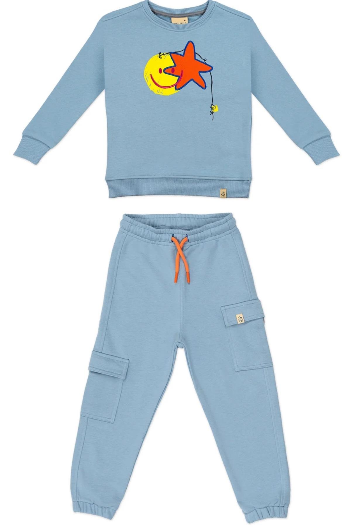 Beetlebeez / Çocuk Açık Mavi Kargo Jogger Eşofman Altı - Turuncu Kordonlu Açık Mavi