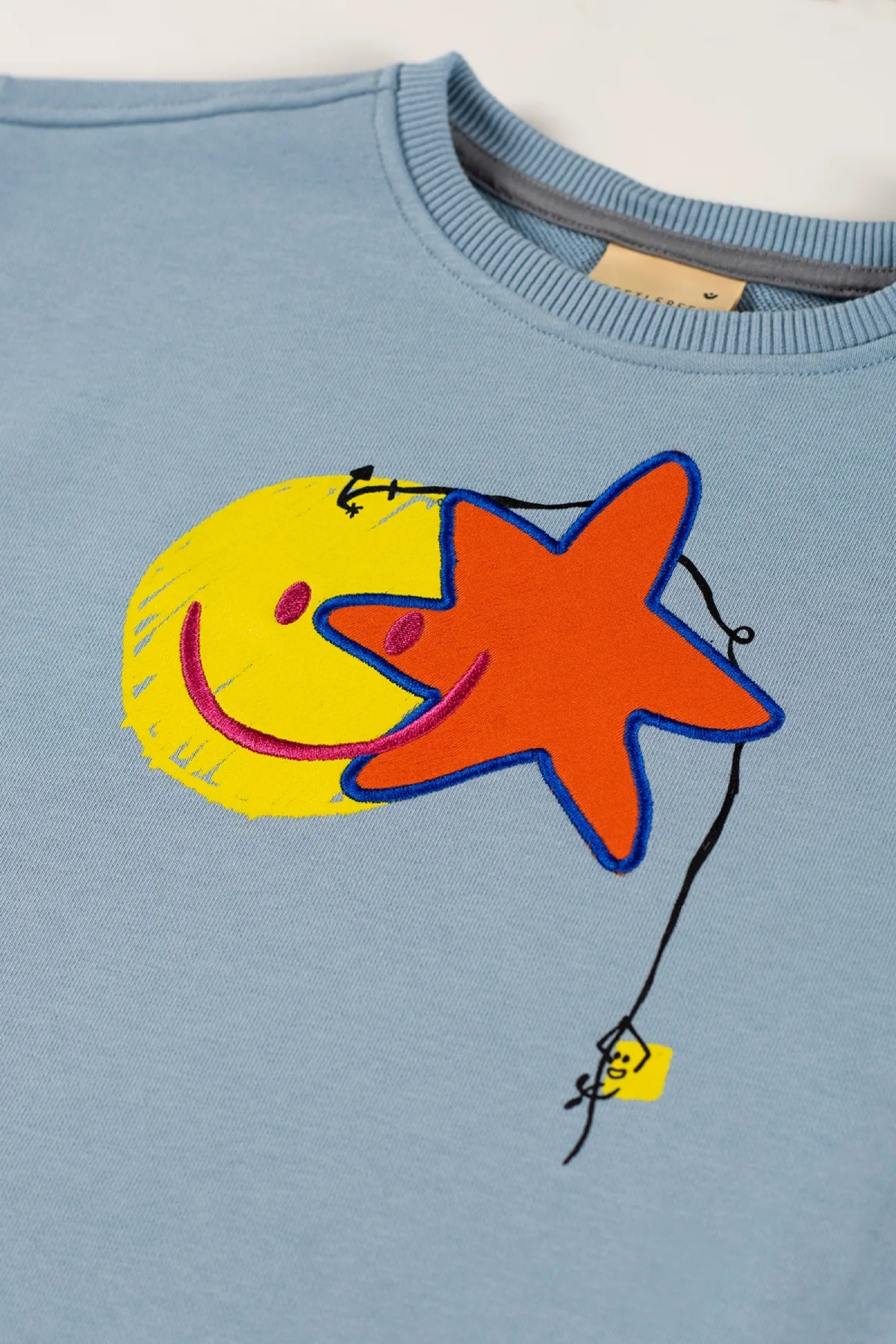 Beetlebeez / Çocuk Bisiklet Yaka Baskılı ve Nakışlı Sweatshirt - Açık Mavi Açık Mavi