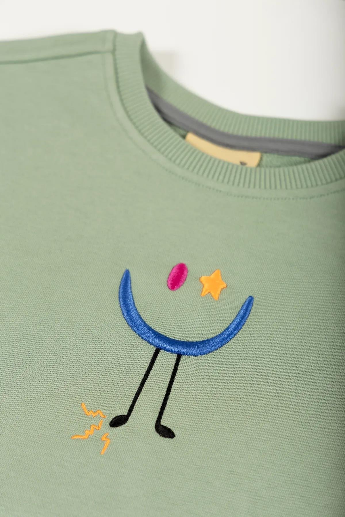 Beetlebeez / Çocuk Bisiklet Yaka Nakışlı Sweatshirt - Mint Mint