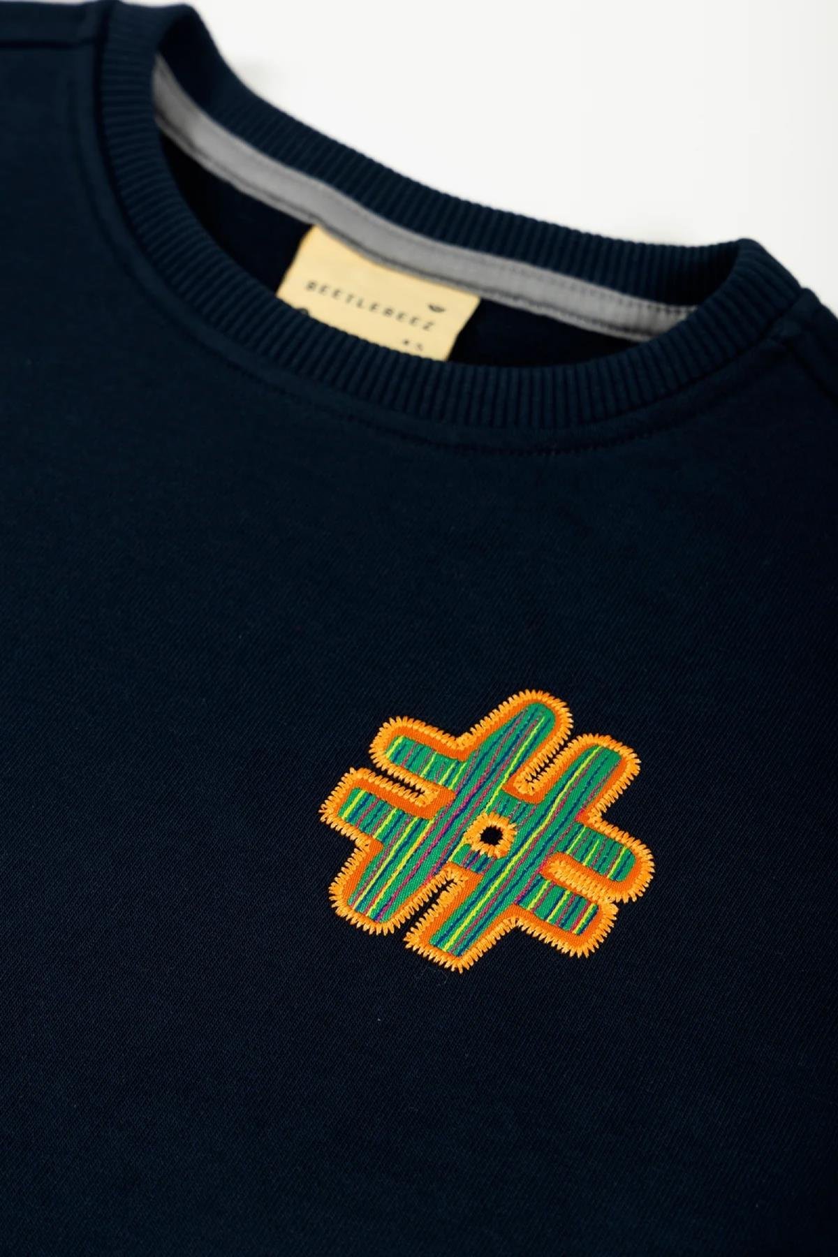 Beetlebeez / Çocuk Bisiklet Yaka Nakışlı Sweatshirt - Lacivert Lacivert