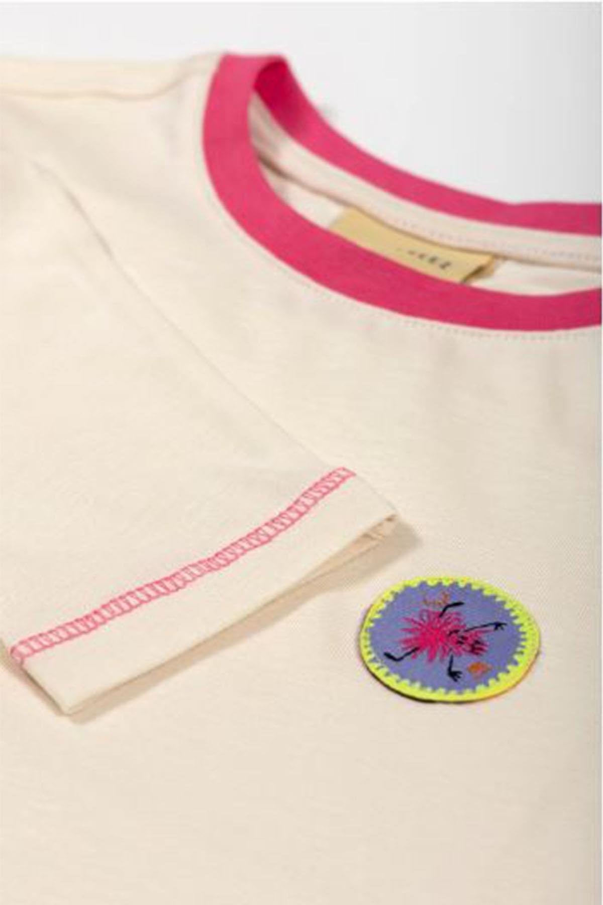 Beetlebeez / Uzun Kollu Aplikeli Çocuk T-Shirt - Ekru / Pembe Ribanalı Ekru