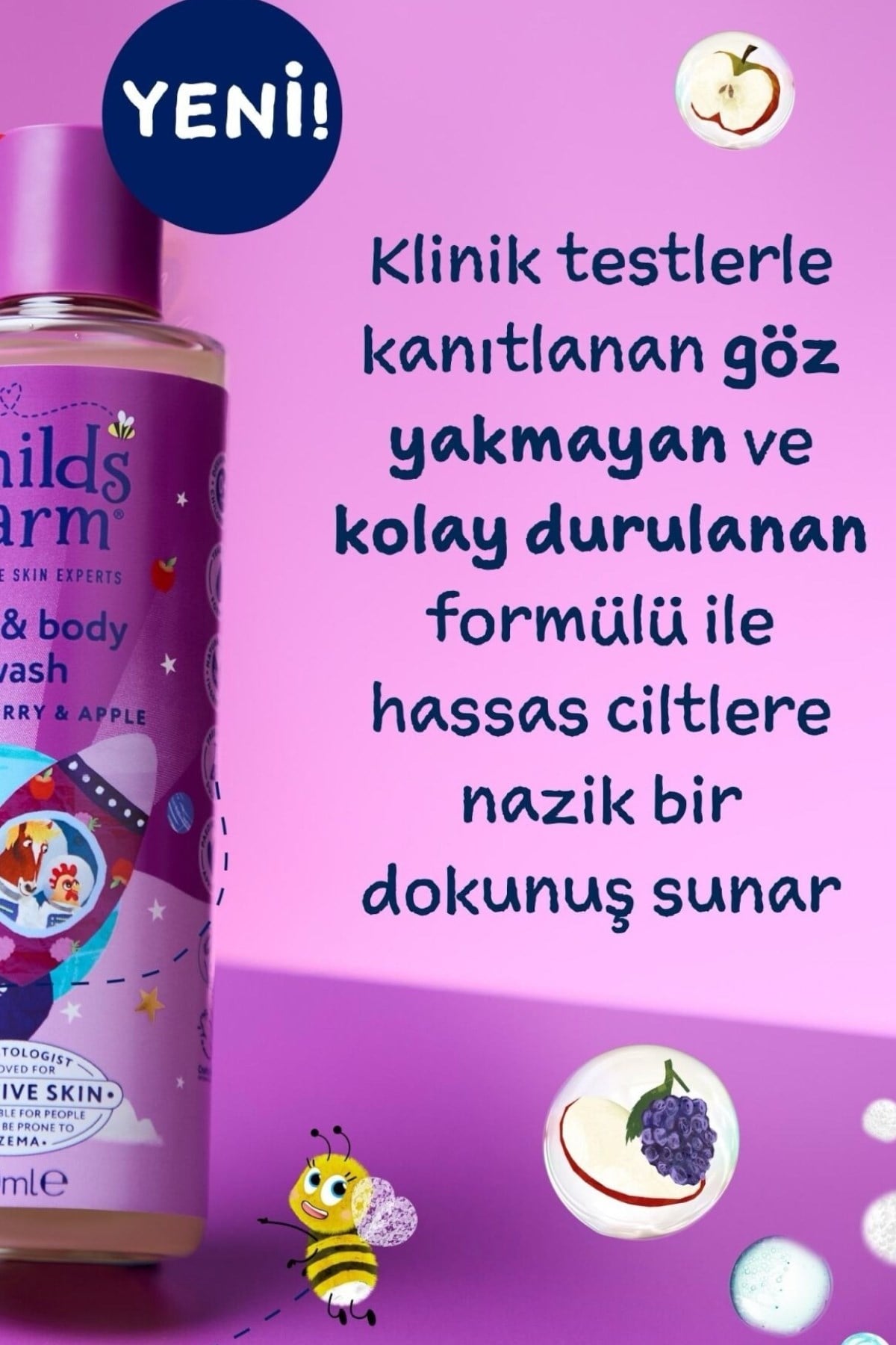 Childs Farm Böğürtlen ve Organik Elma Özlü Çocuk Saç ve Vücut Şampuanı Renksiz