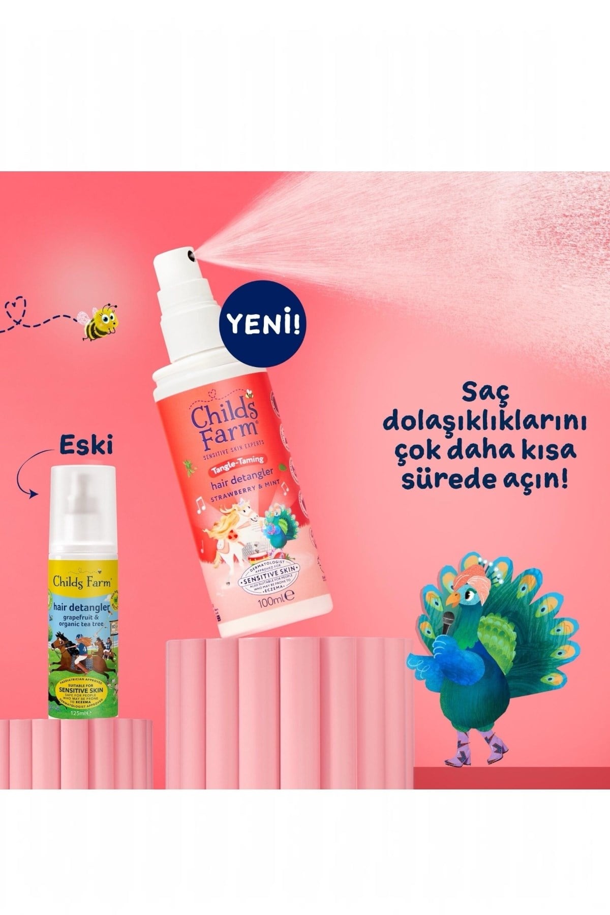 Childs Farm Çilek ve Organik Nane Özlü Kolay Tarama Çocuk Saç Spreyi Renksiz