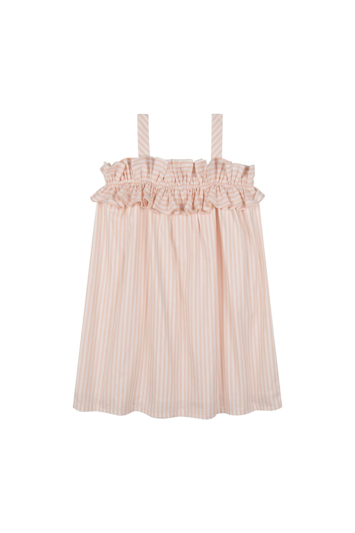 Çizgili Poplin Elbise Pembe