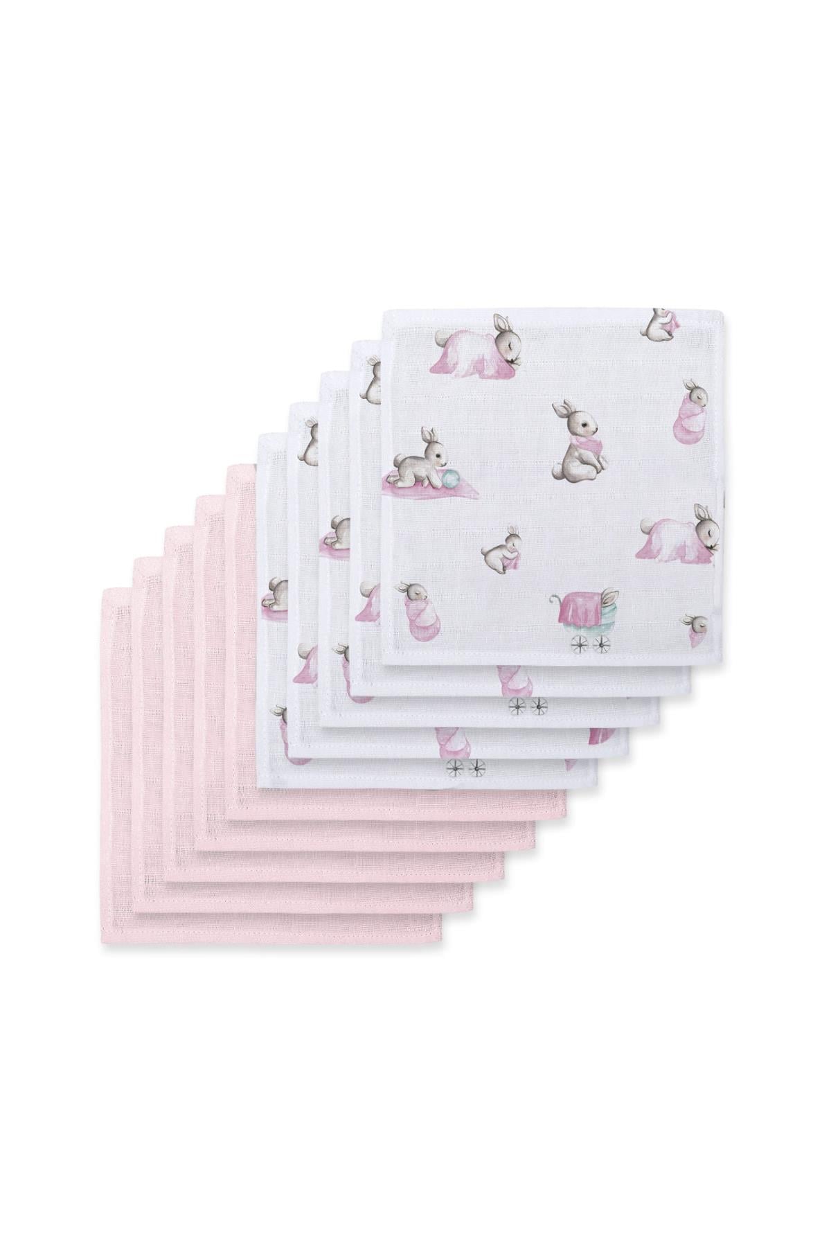 Deux Lapins / Bébé Lapin Rose &  10`lu Müslin Ağız bezi paketi Pink