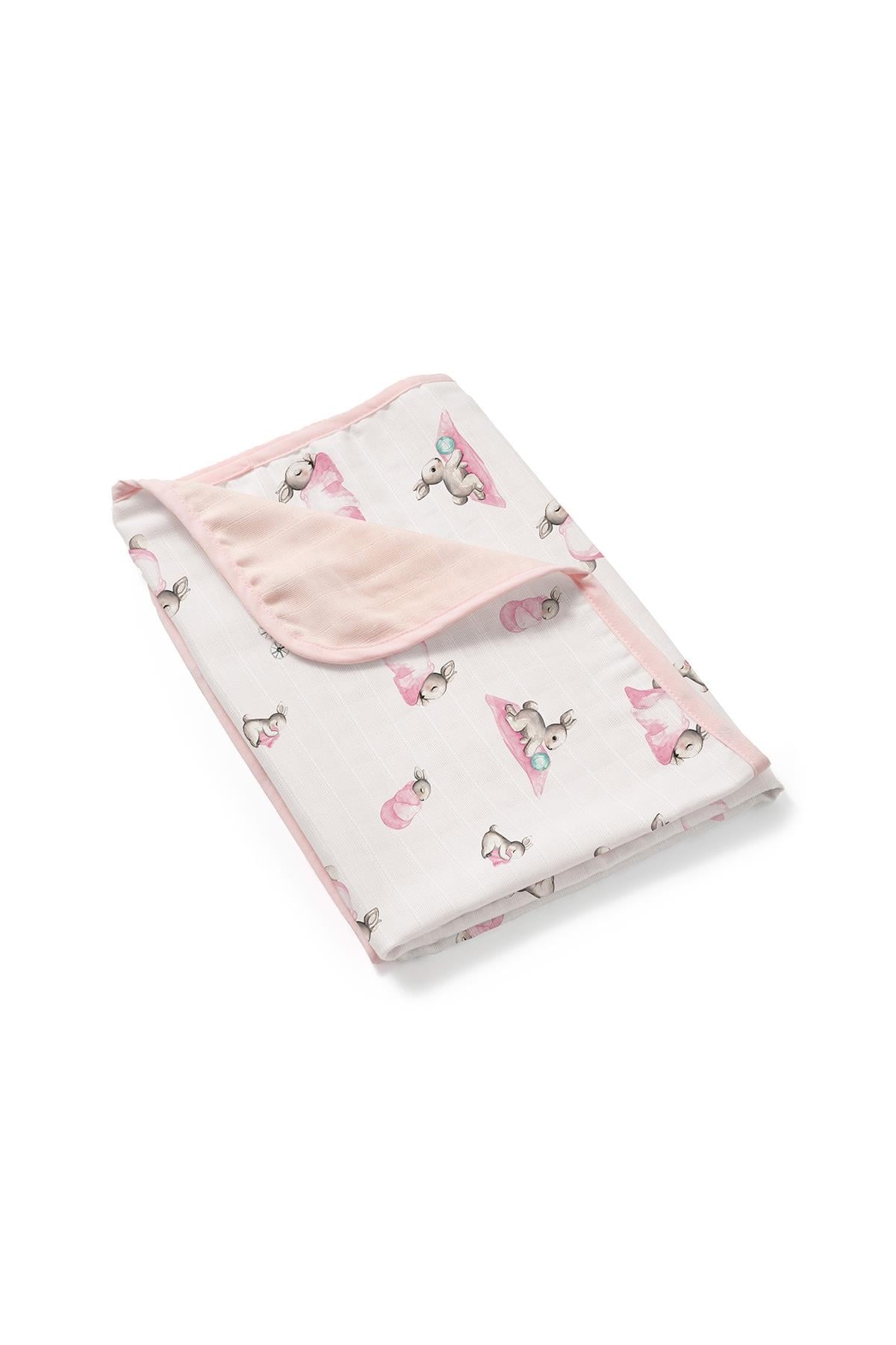 Deux Lapins /  Bébé Lapin Rose Çift Kat Müslin Battaniye std