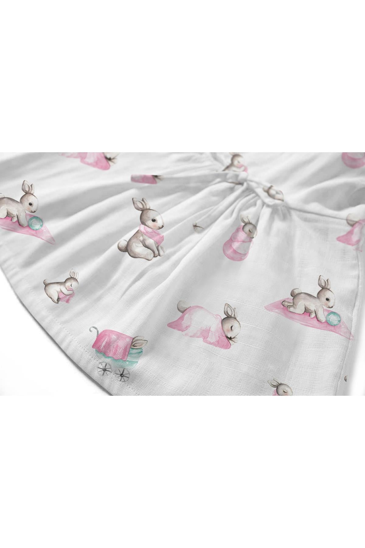 Deux Lapins / Müslin Bebek Elbise - Bébé Lapin Rose std
