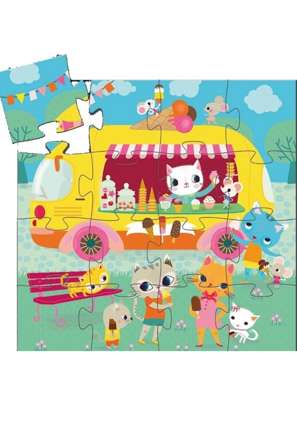 Djeco Dekoratif Puzzle 16 Parça - Ice Cream Truck Çok Renkli