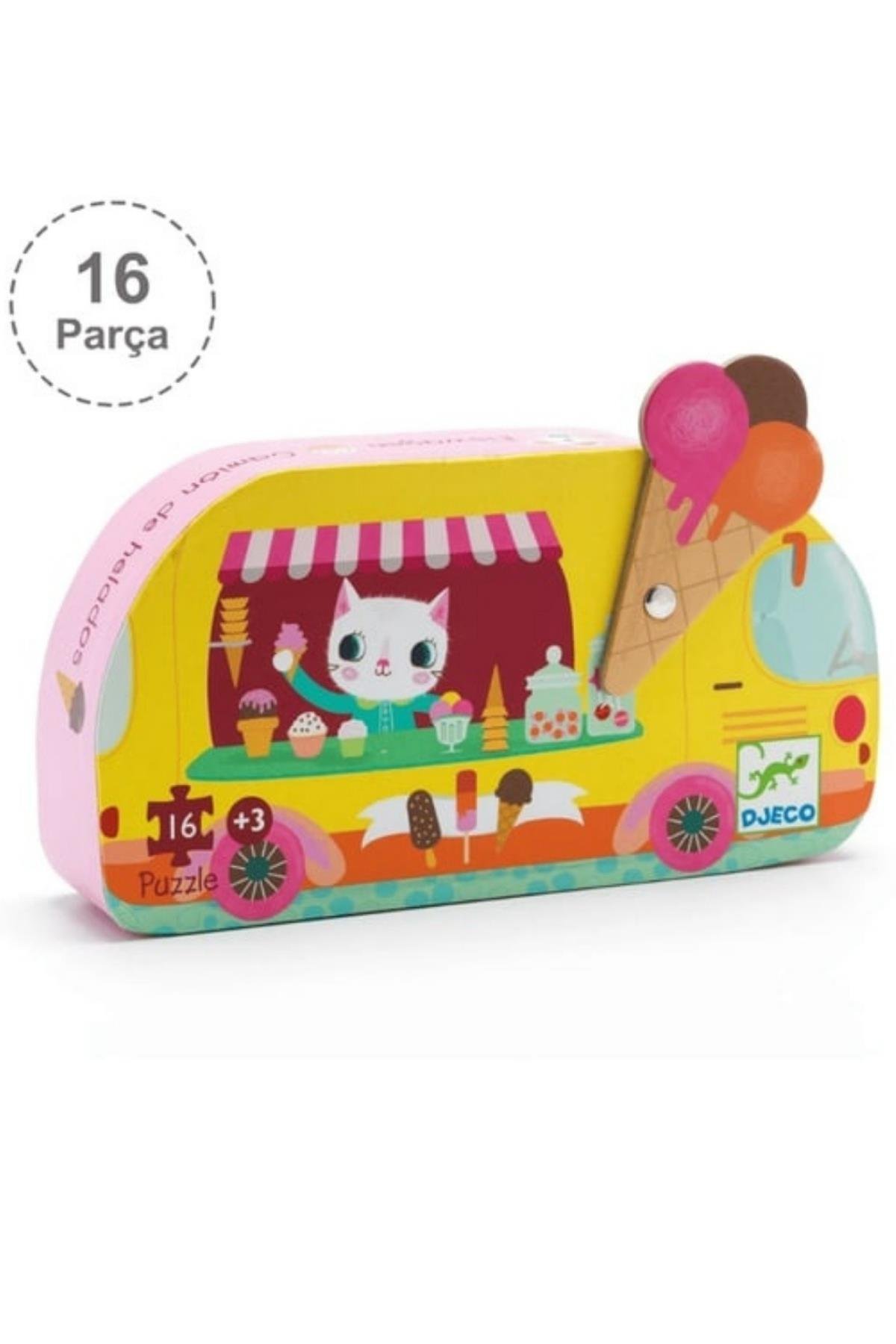 Djeco Dekoratif Puzzle 16 Parça - Ice Cream Truck Çok Renkli
