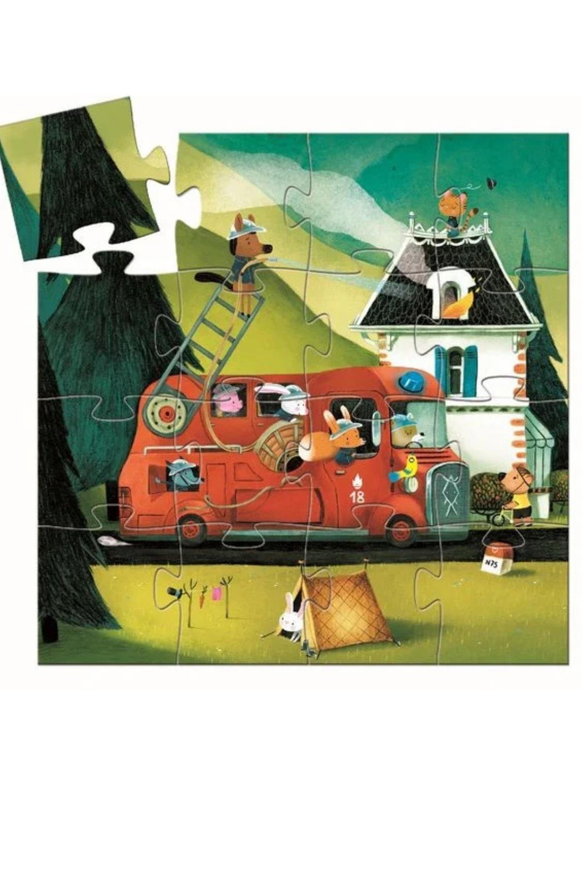 Djeco Dekoratif Puzzle 16 Parça - The Fire Truck Çok Renkli