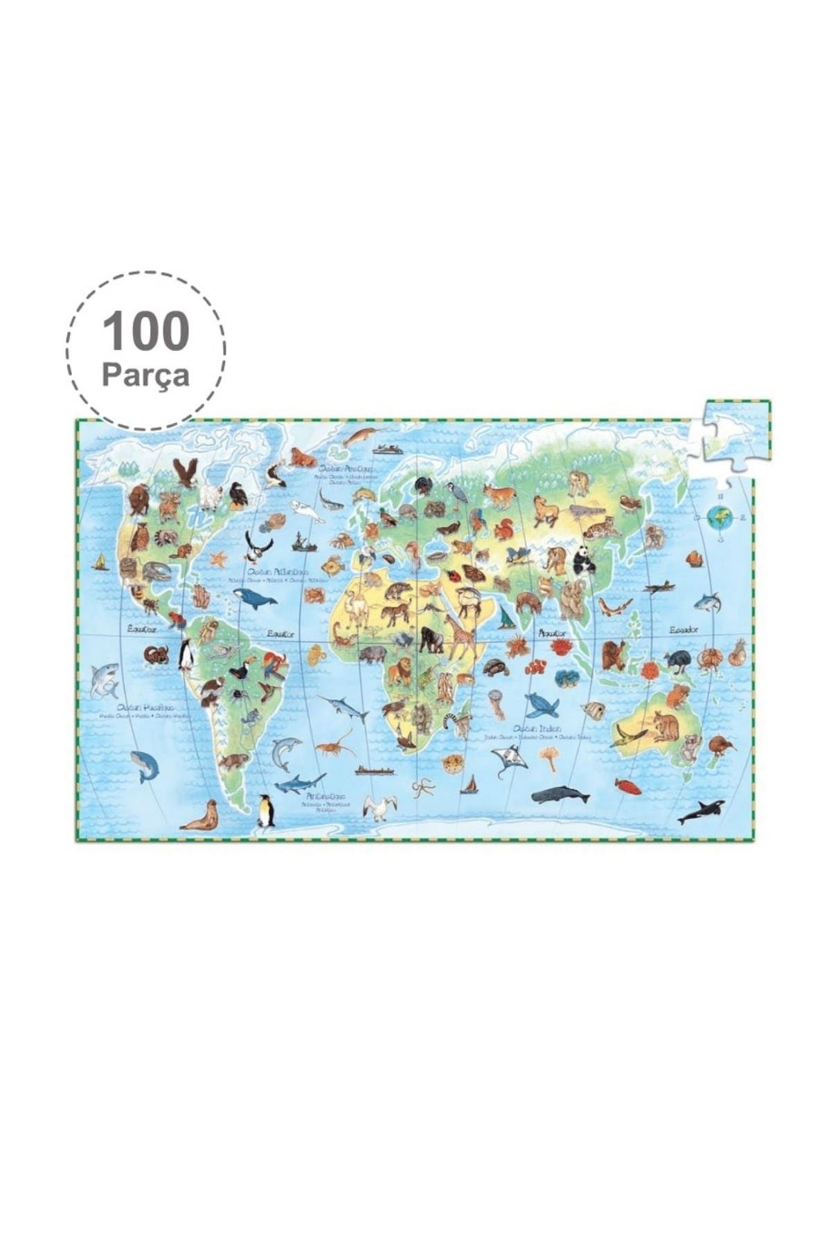 Djeco Klasik Puzzle 100 Parça - World's Animals Çok Renkli