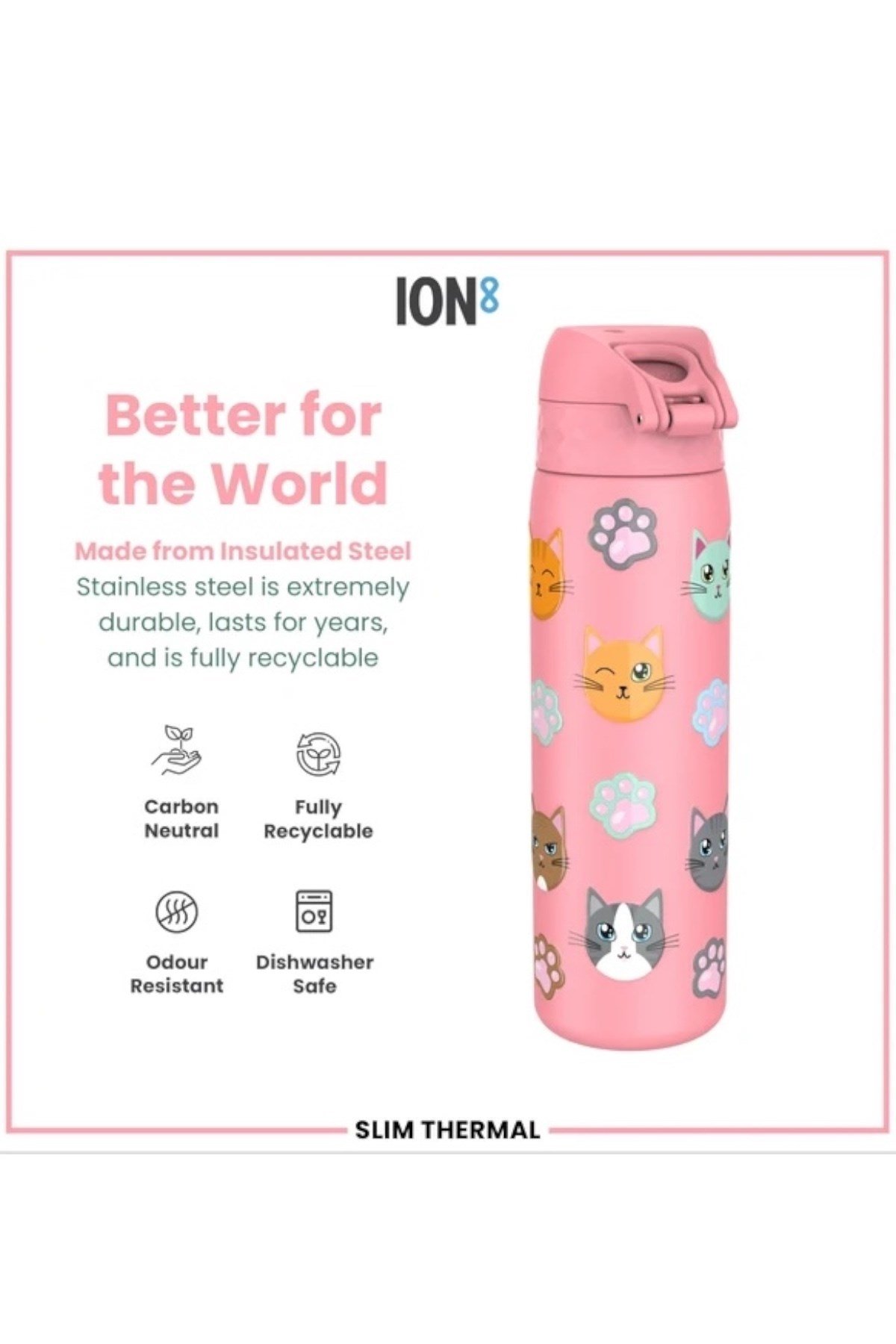 ION8 - İnce Su Termosu - Kediler - 500 ml - Sızdırmaz Çok Renkli