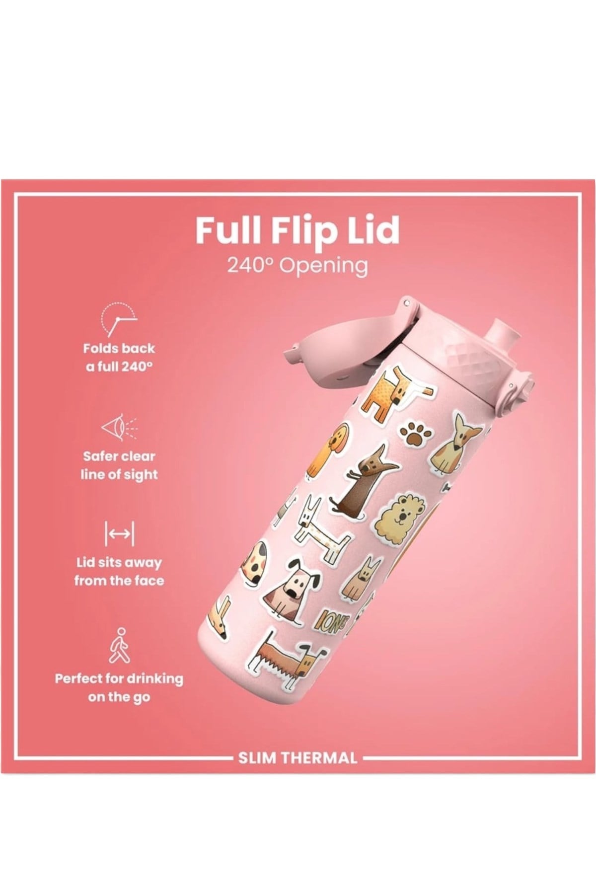 ION8 - İnce Su Termosu - Köpekler - 500 ml - Sızdırmaz Çok Renkli