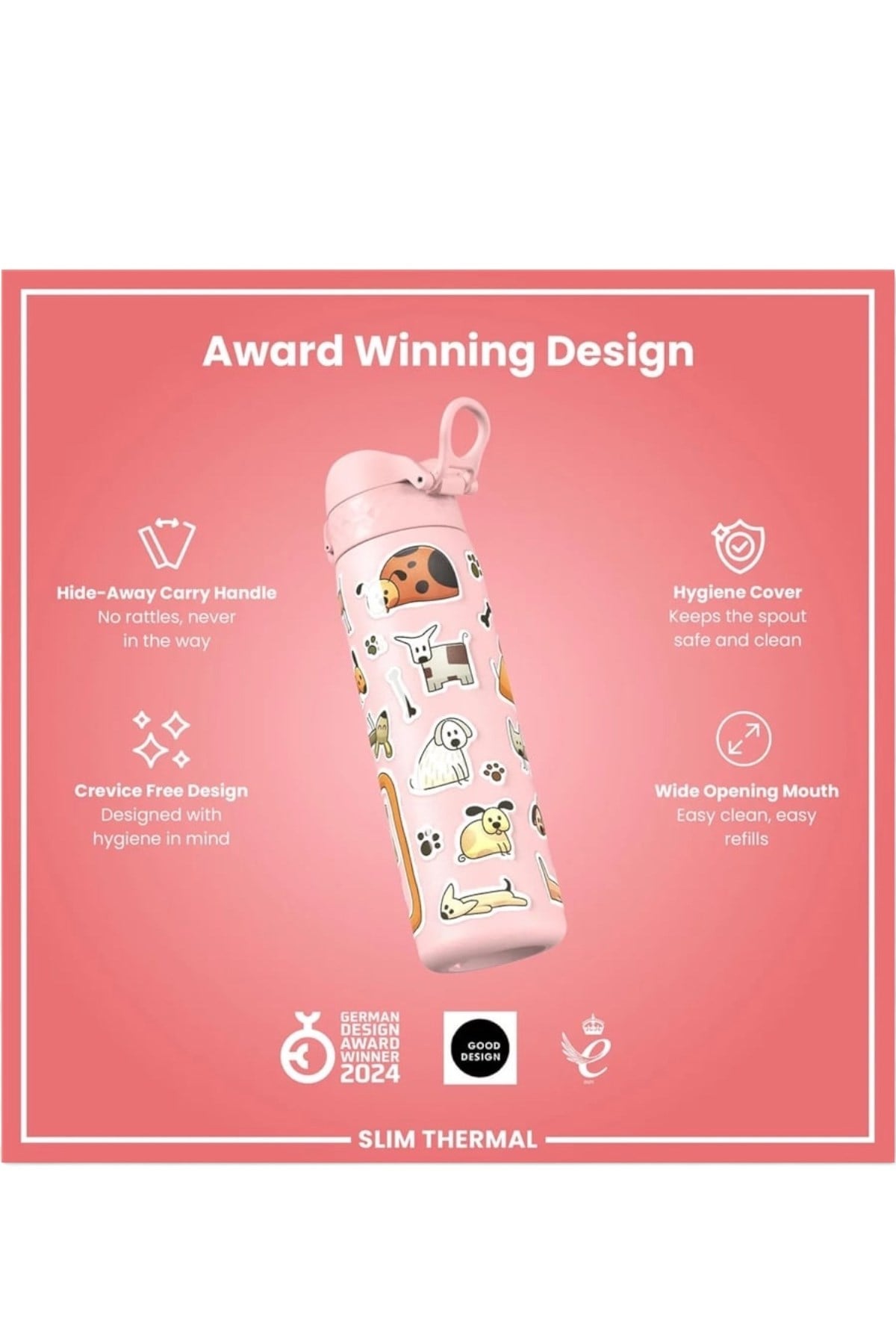 ION8 - İnce Su Termosu - Köpekler - 500 ml - Sızdırmaz Çok Renkli
