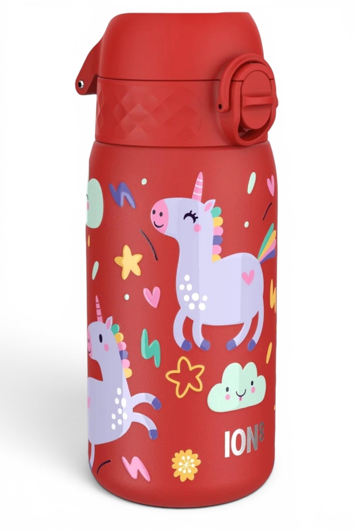 ION8 - Paslanmaz Çelik Çocuk Suluk - Kırmızı Unicorn - 400 ml - Sızdırmaz Çok Renkli