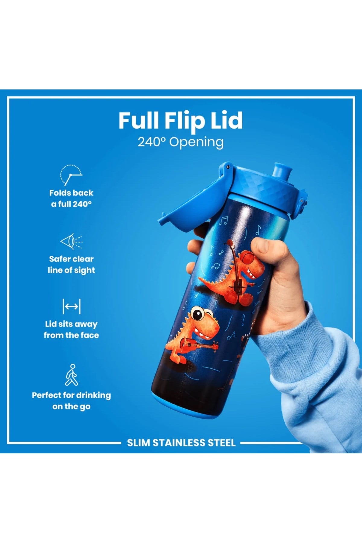 ION8 - Paslanmaz Çelik İnce Suluk - Şarkıcı Dinozor - 600 ml - Sızdırmaz Çok Renkli