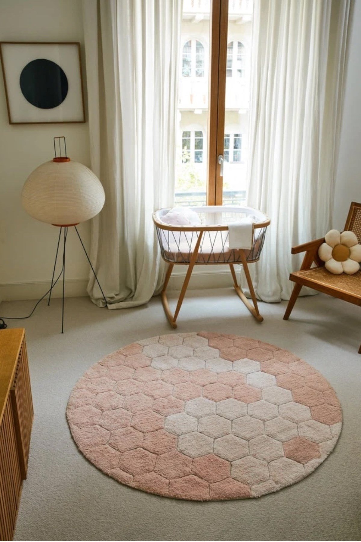 Lorena Canals / Halı, Round Honeycomb Rose Pembe