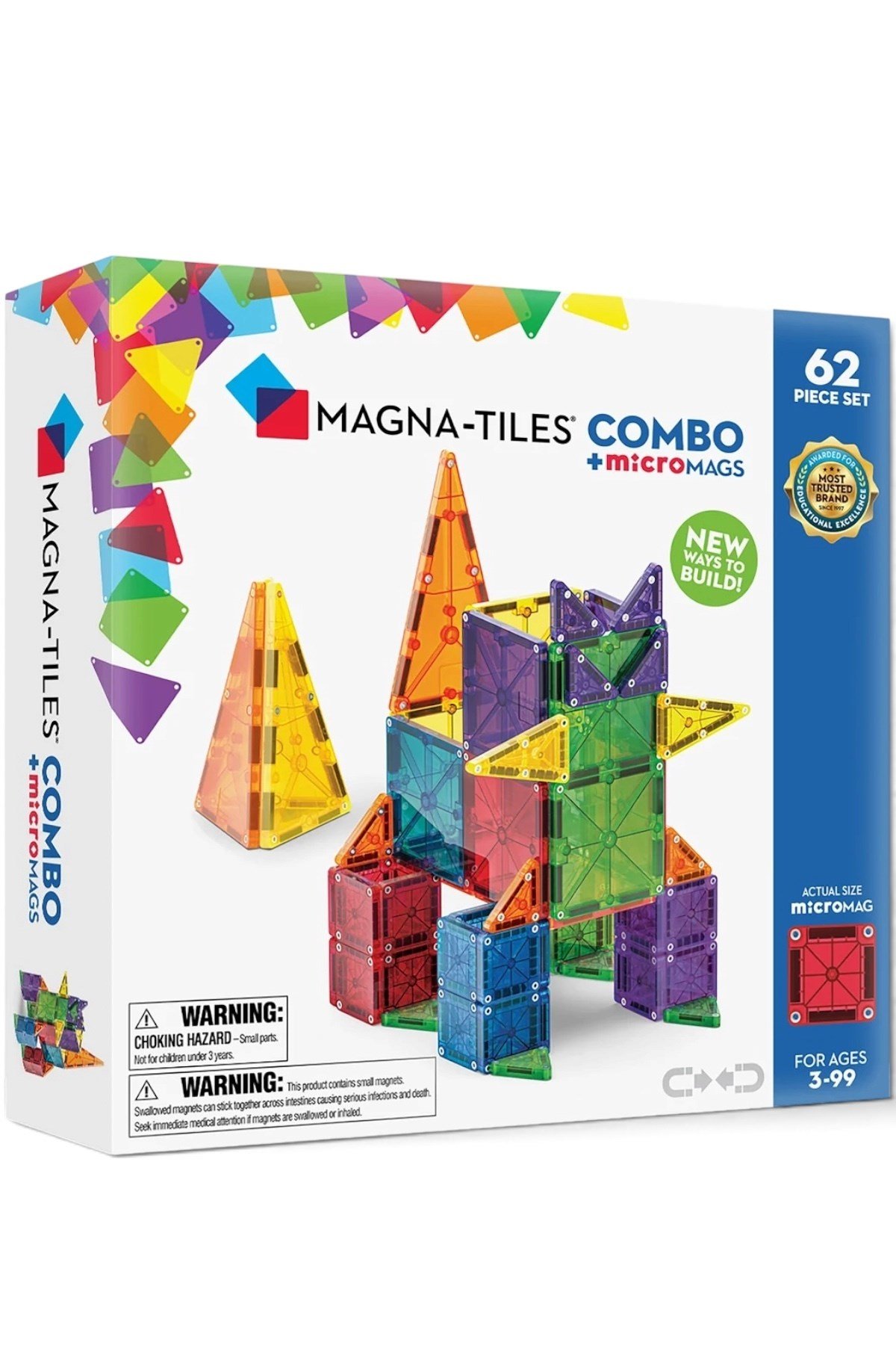 MAGNA-TILES® - Combo + microMAGS Manyetik Bloklar - 62 Parça Çok Renkli