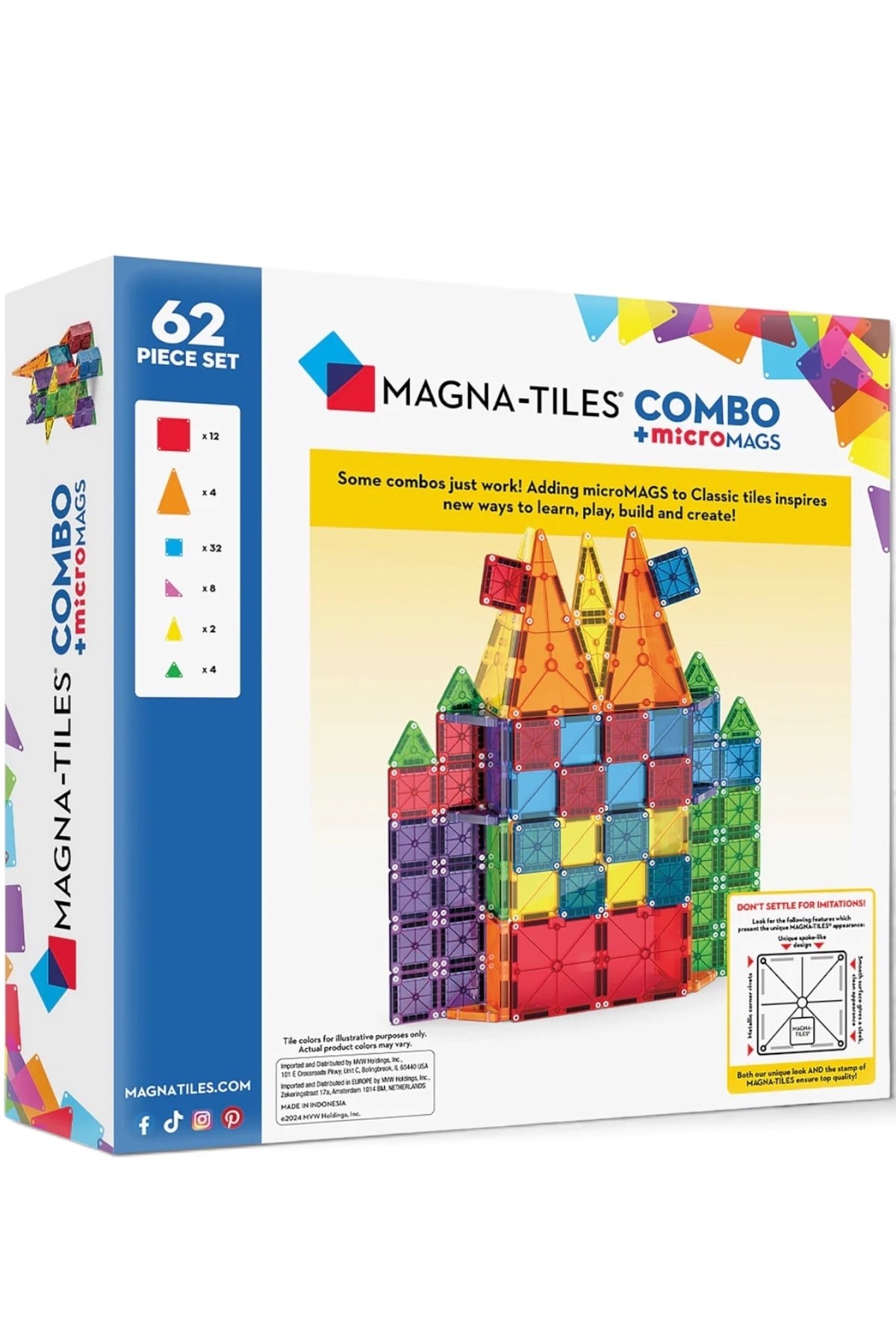 MAGNA-TILES® - Combo + microMAGS Manyetik Bloklar - 62 Parça Çok Renkli