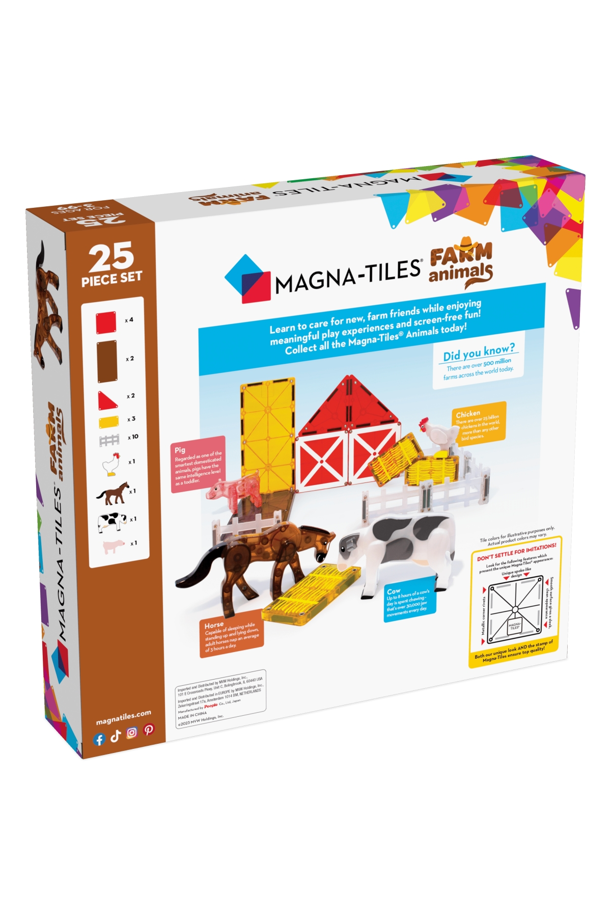 MagnaTiles - Çiftlik Hayvanları - 25 Parça Çok Renkli