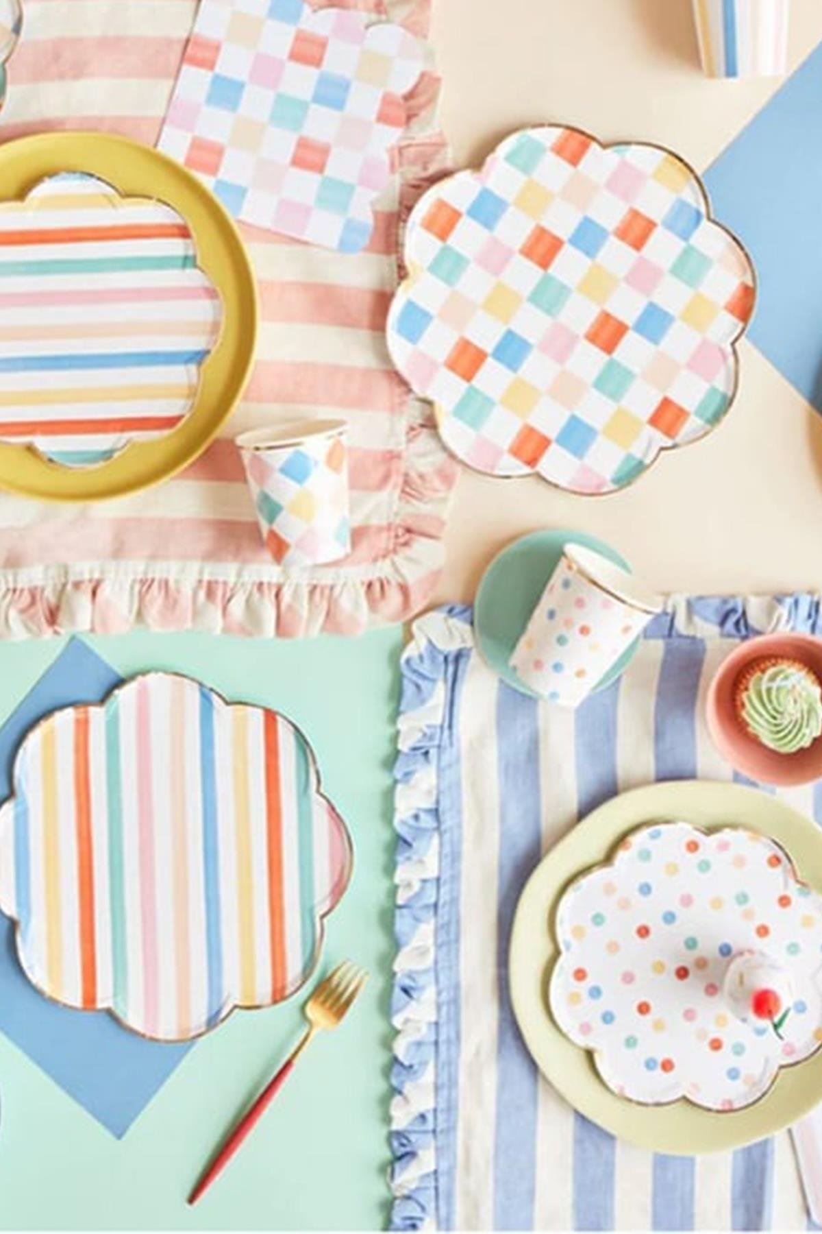 Meri Meri - Colourful Pattern Side Plates - Renkli Desenler Tabaklar - 8'li Çok Renkli