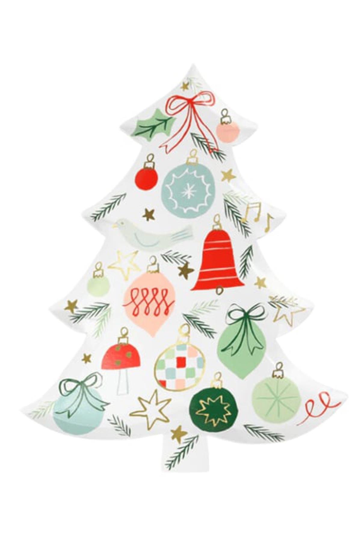 Meri Meri - Festive Pattern Tree Plates - Yeni Yıl Ağacı Tabaklar (8'li) Çok Renkli