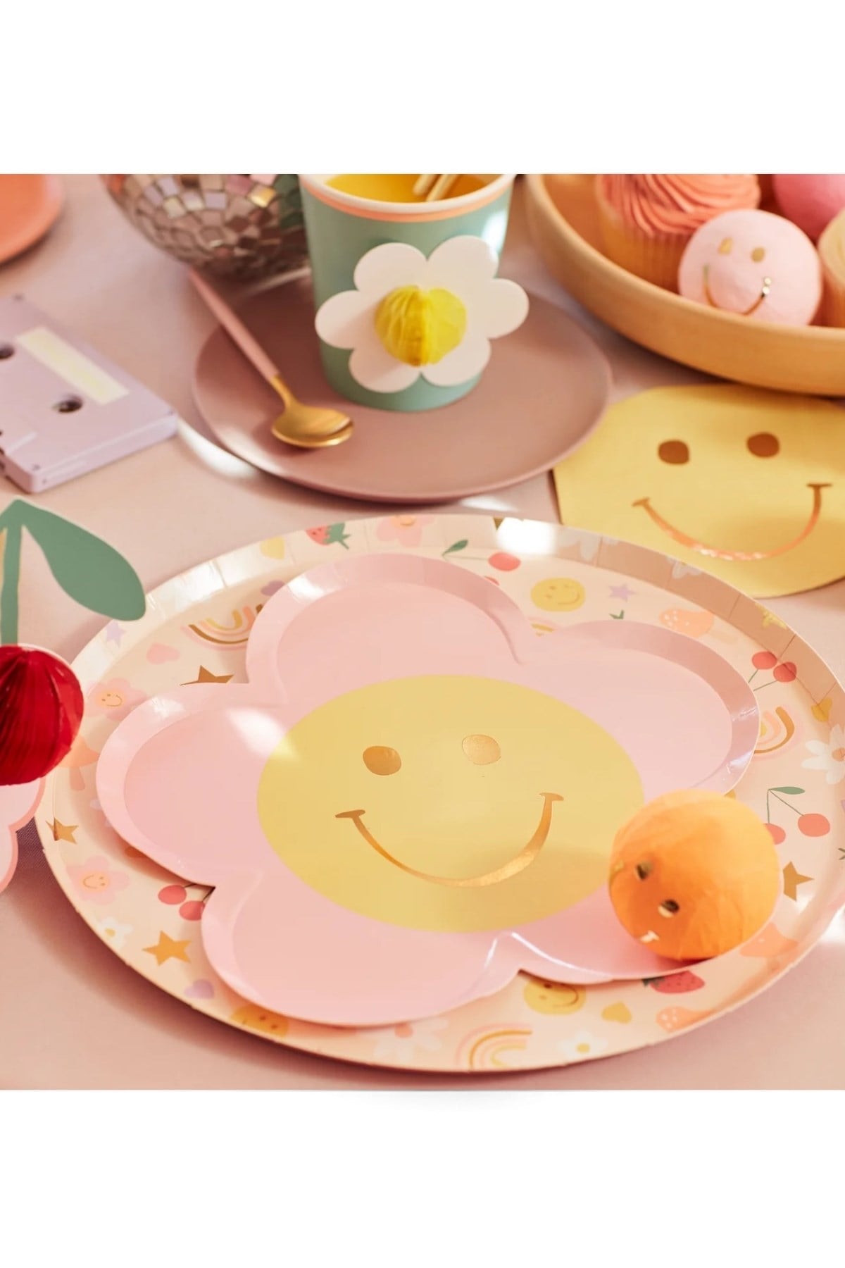Meri Meri - Happy Face Flower Plates - Mutlu Yüz Çiçek Tabaklar (x8) Çok Renkli