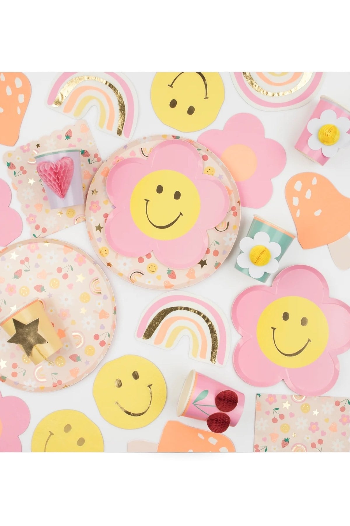 Meri Meri - Happy Face Flower Plates - Mutlu Yüz Çiçek Tabaklar (x8) Çok Renkli